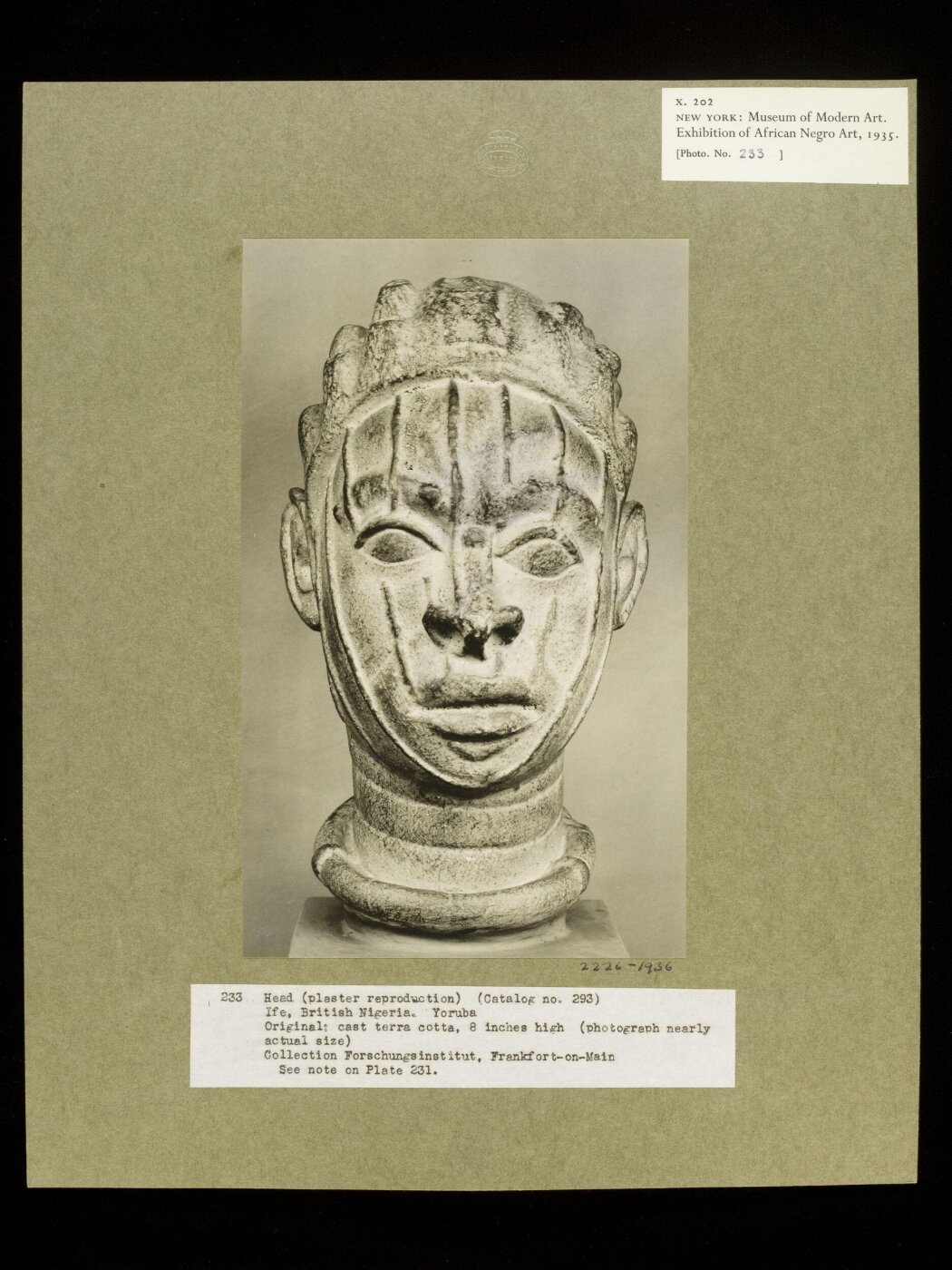 Walker Evans, Plaster Cast of Terra Cotta Head. Yoruba.