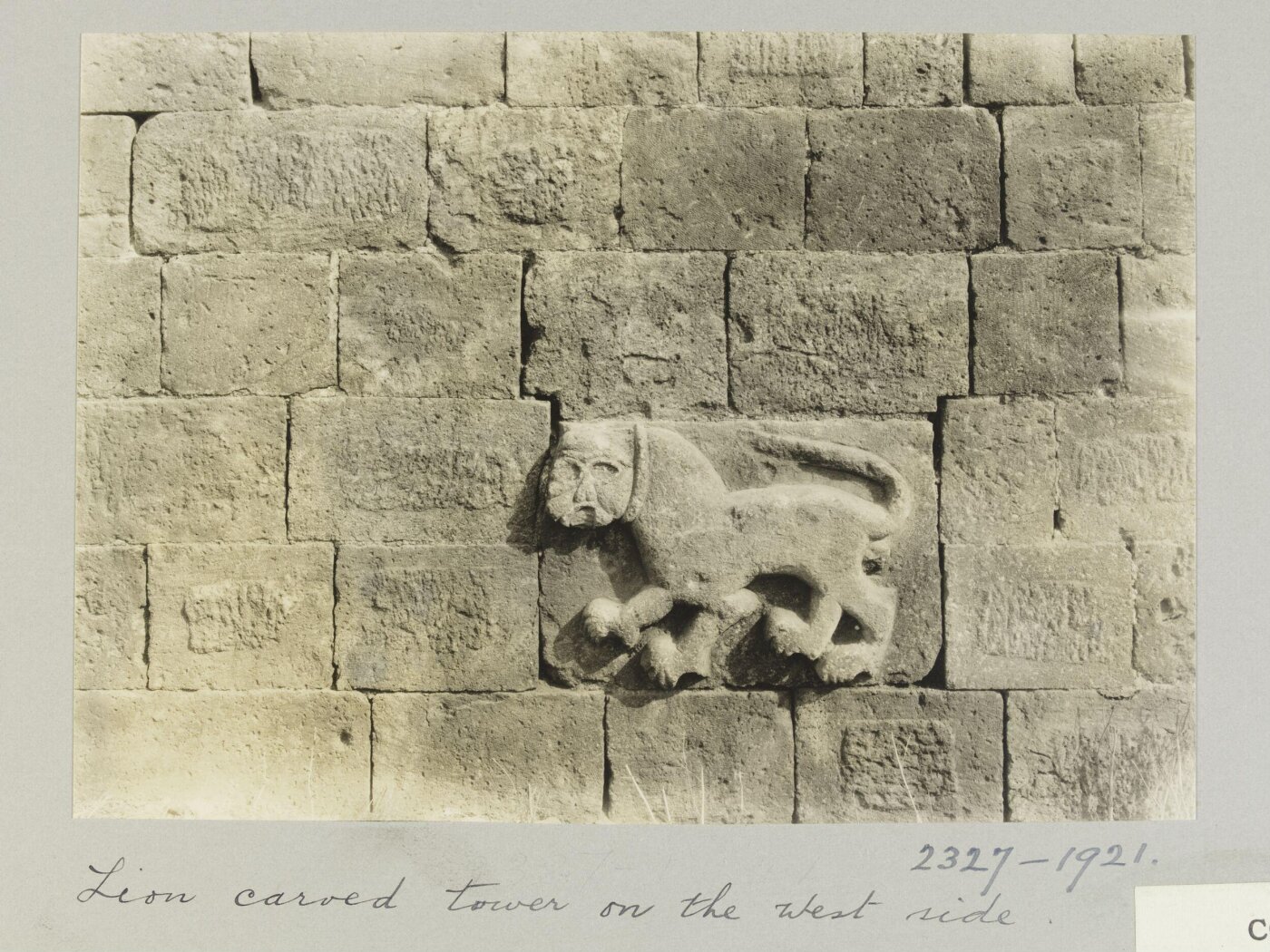 K.A.C. Creswell, Carved lion on tower in west side of city walls, Aleppo