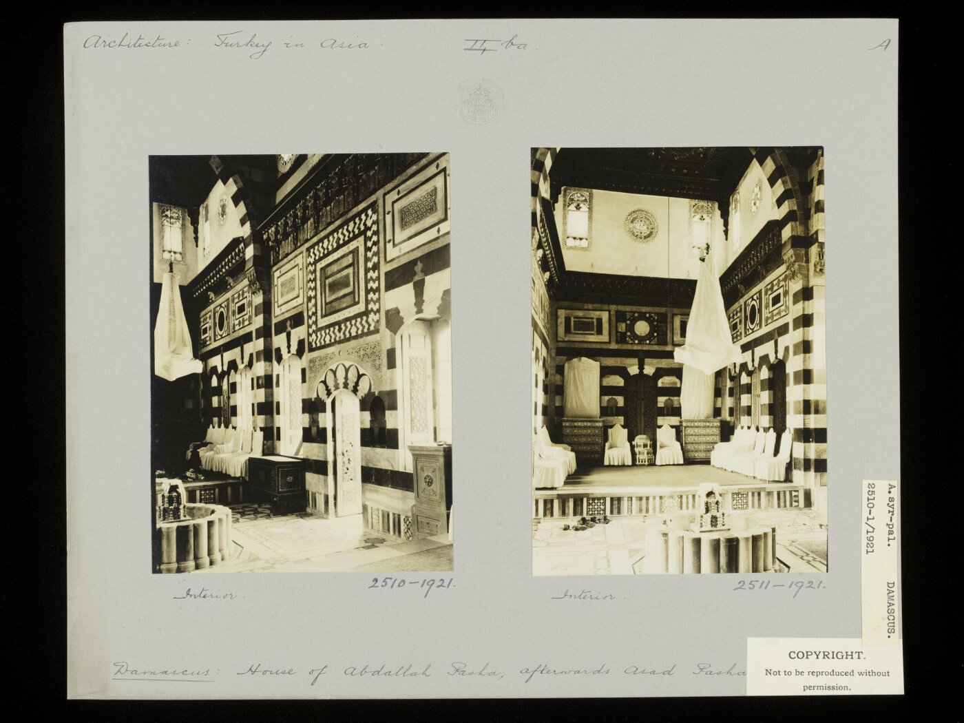 K.A.C. Creswell, Room in Qasr al-'Azm, Damascus