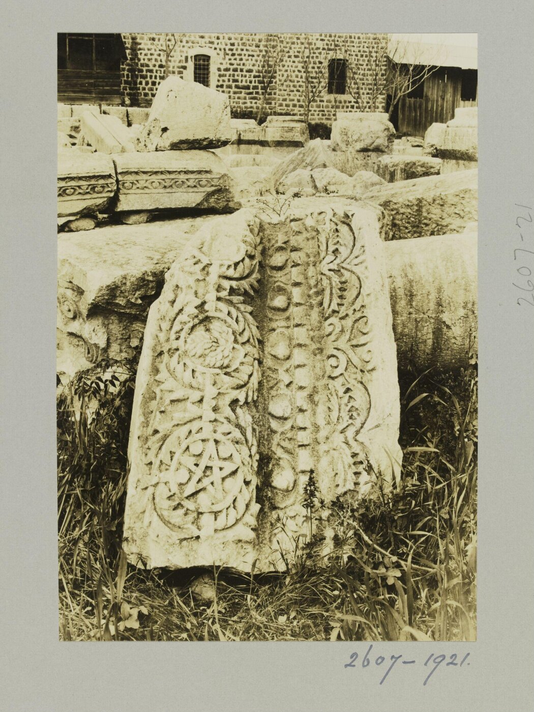 K.A.C. Creswell, Carved Stone Lintels at the Synagogue, Kefar Nahum
