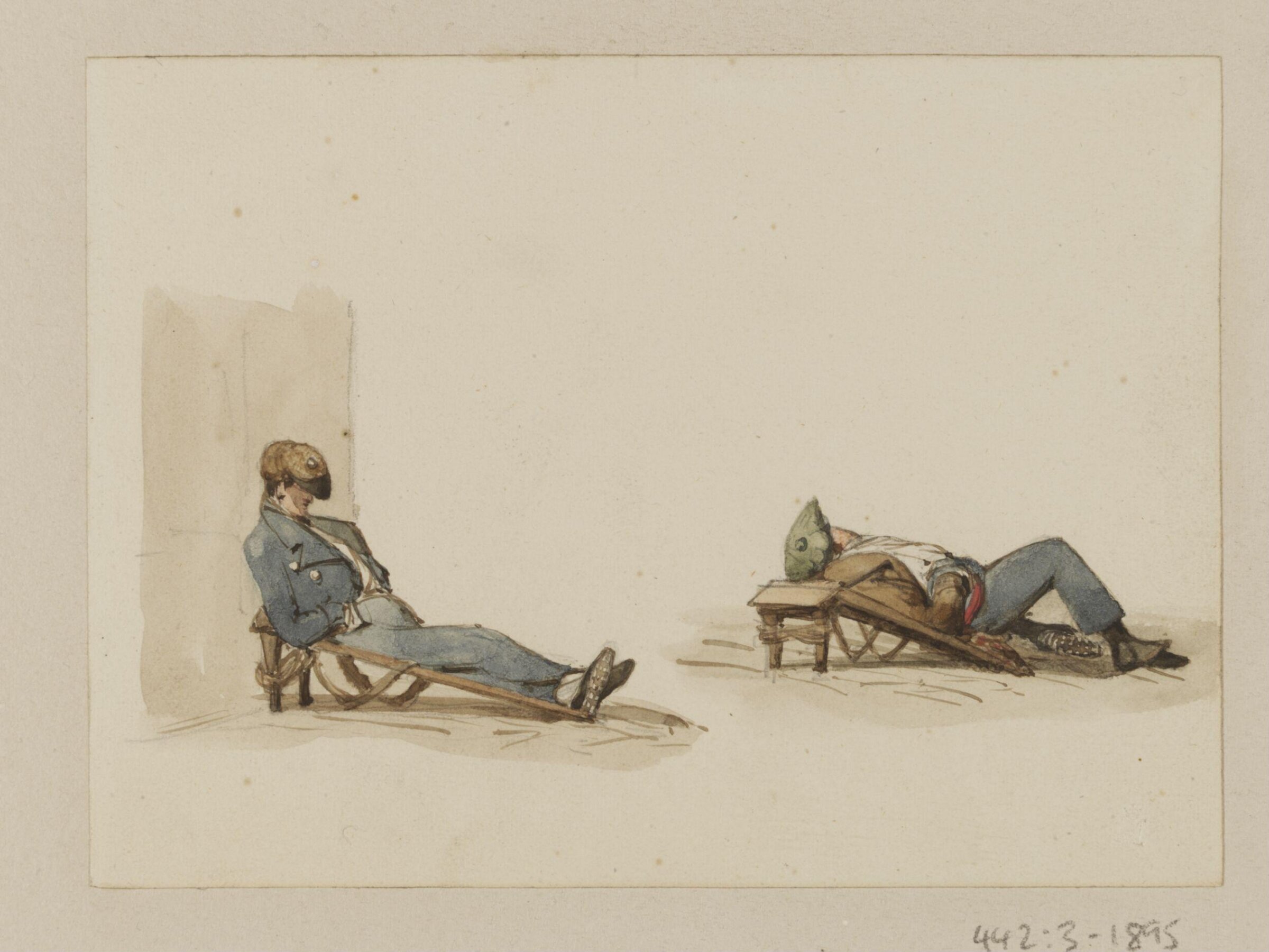 Two men sleeping, Ambrose Poynter, 1835
