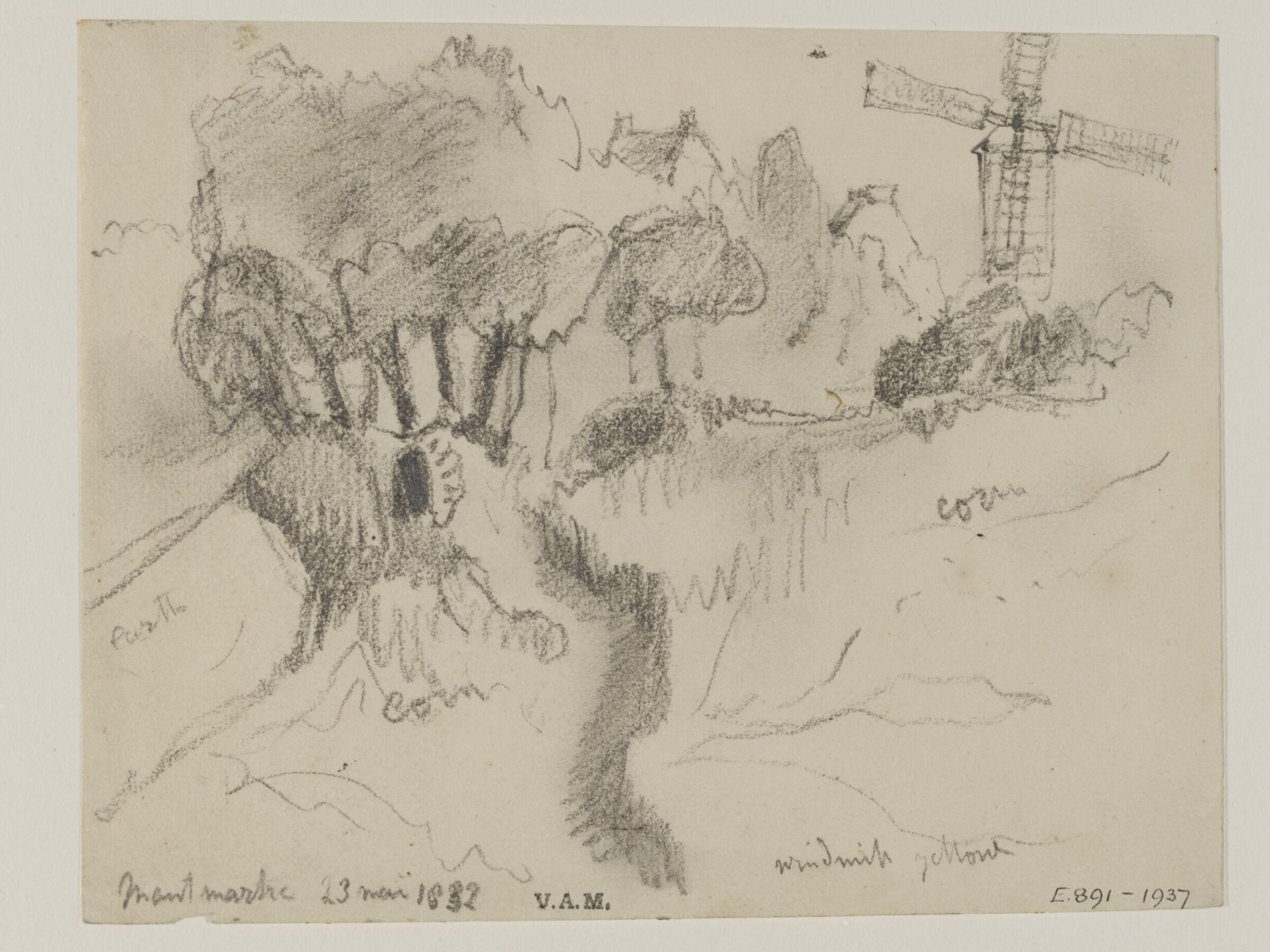 Landscape with windmill, Montmartre, William Callow, 1829-1850