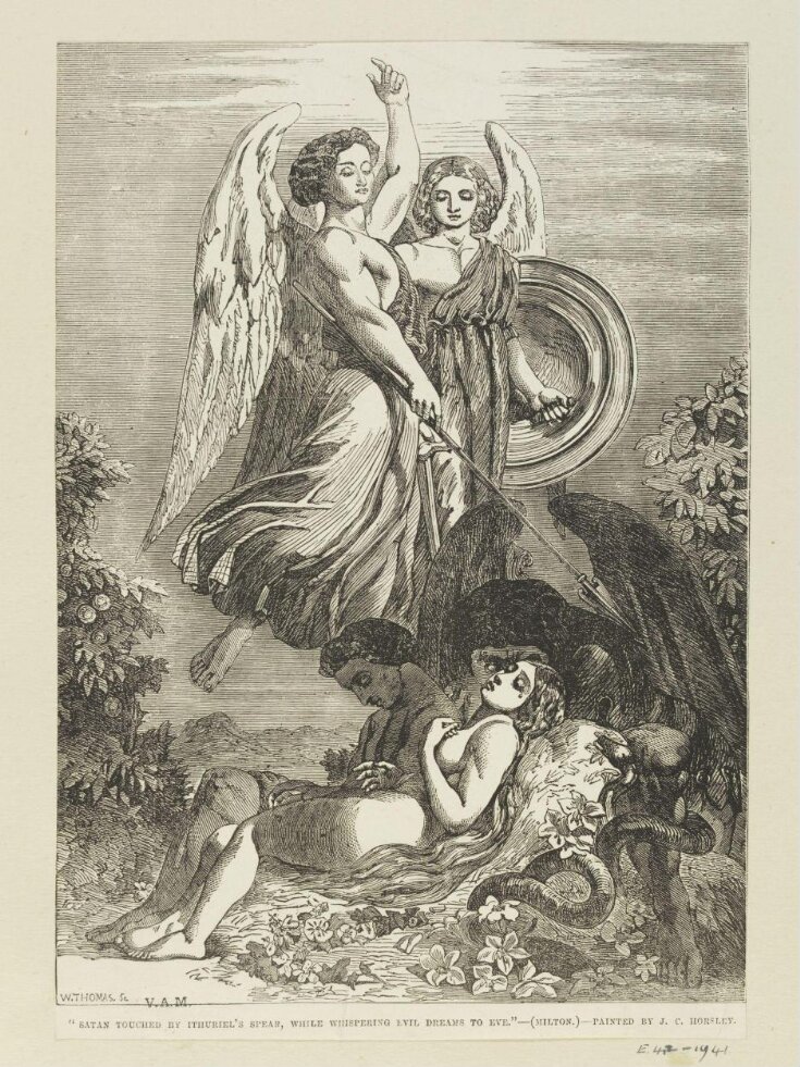 
Satan touched by Ithuriel's spear, while whispering evil dreams to Eve top image