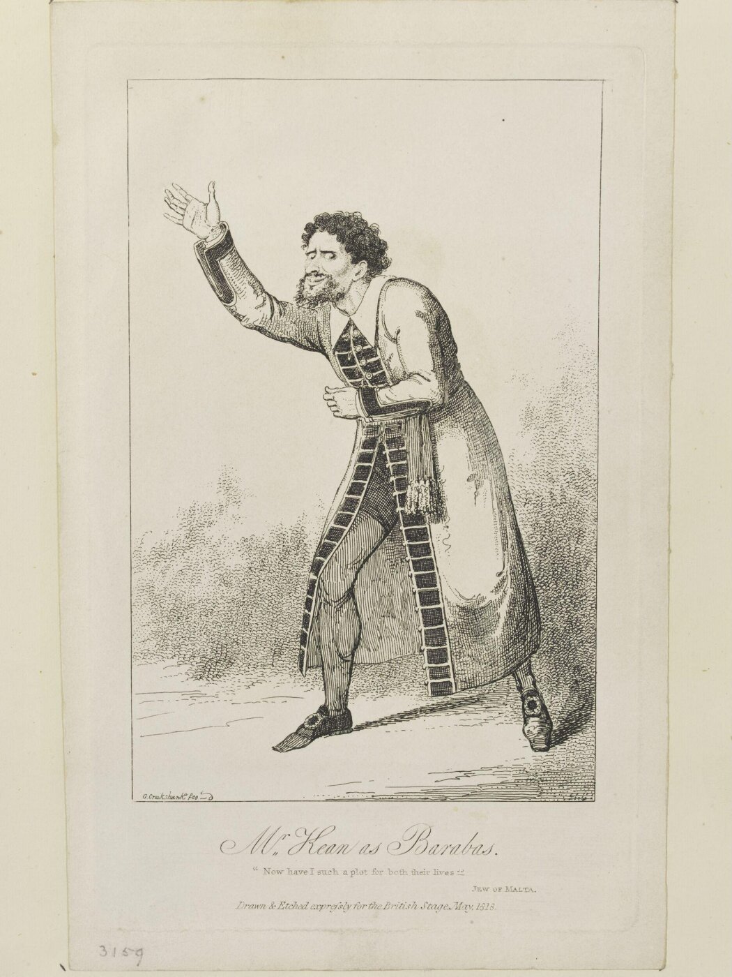 Cruikshank, George, 'Portrait of Mr. Kean as Barabas'