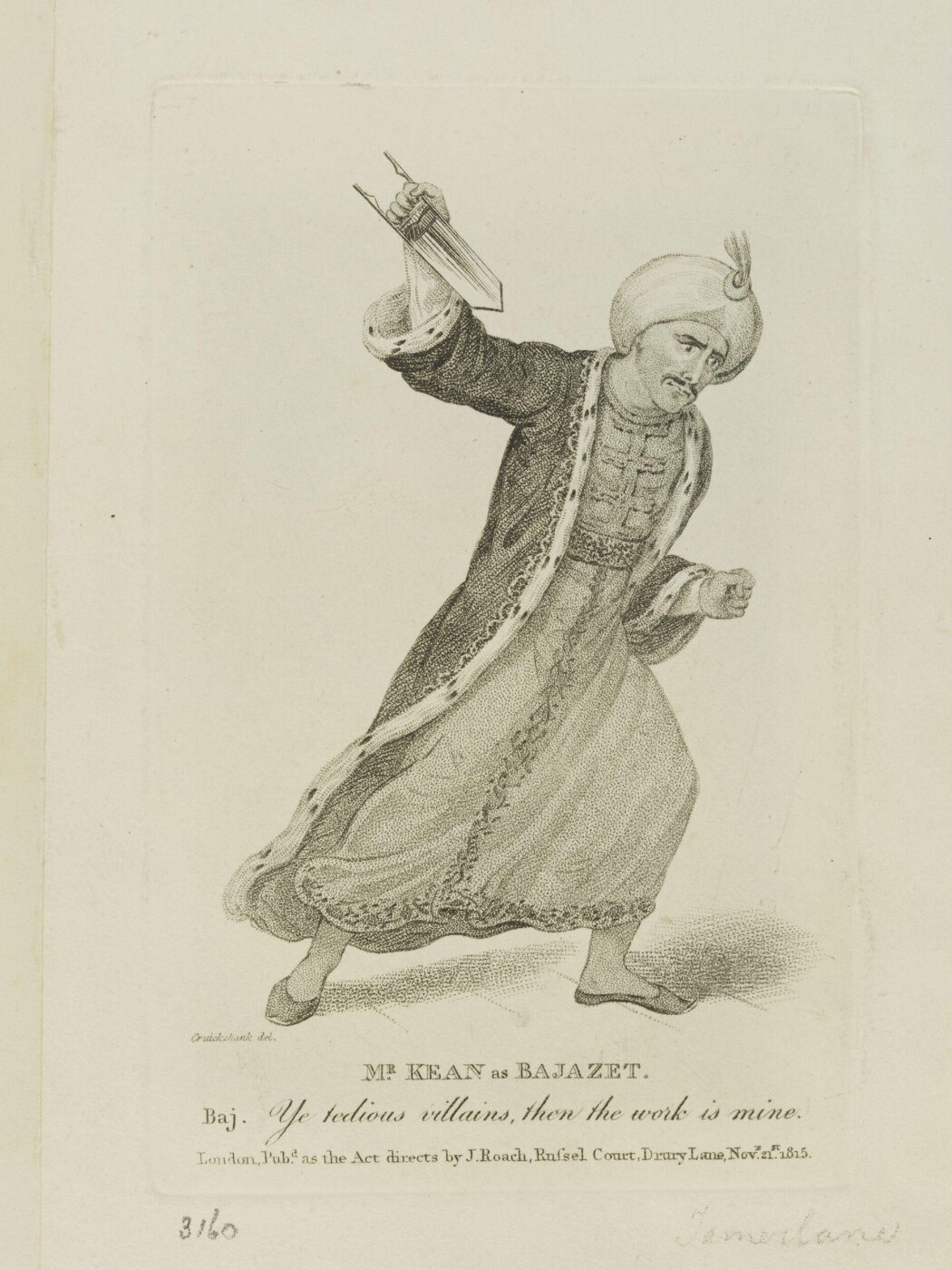 Cruikshank, George, Portrait of Mr. Kean as Bajazet