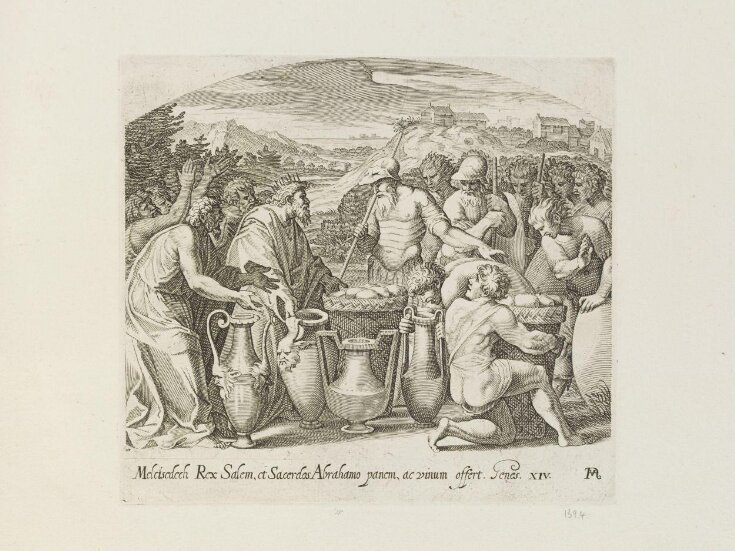 Melchizedek offering bread and wine to Abraham top image