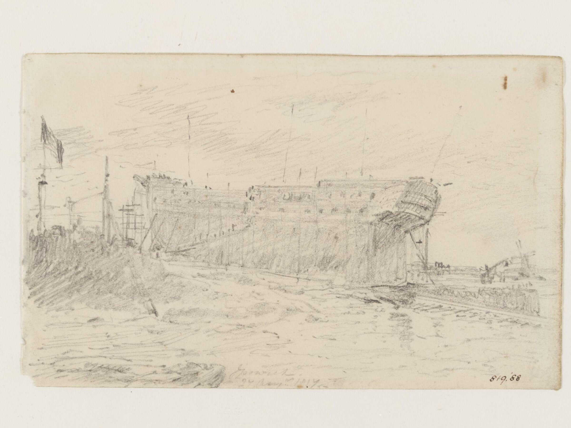 Sip on the stocks at Ipswich, Constable, 1817, August 27