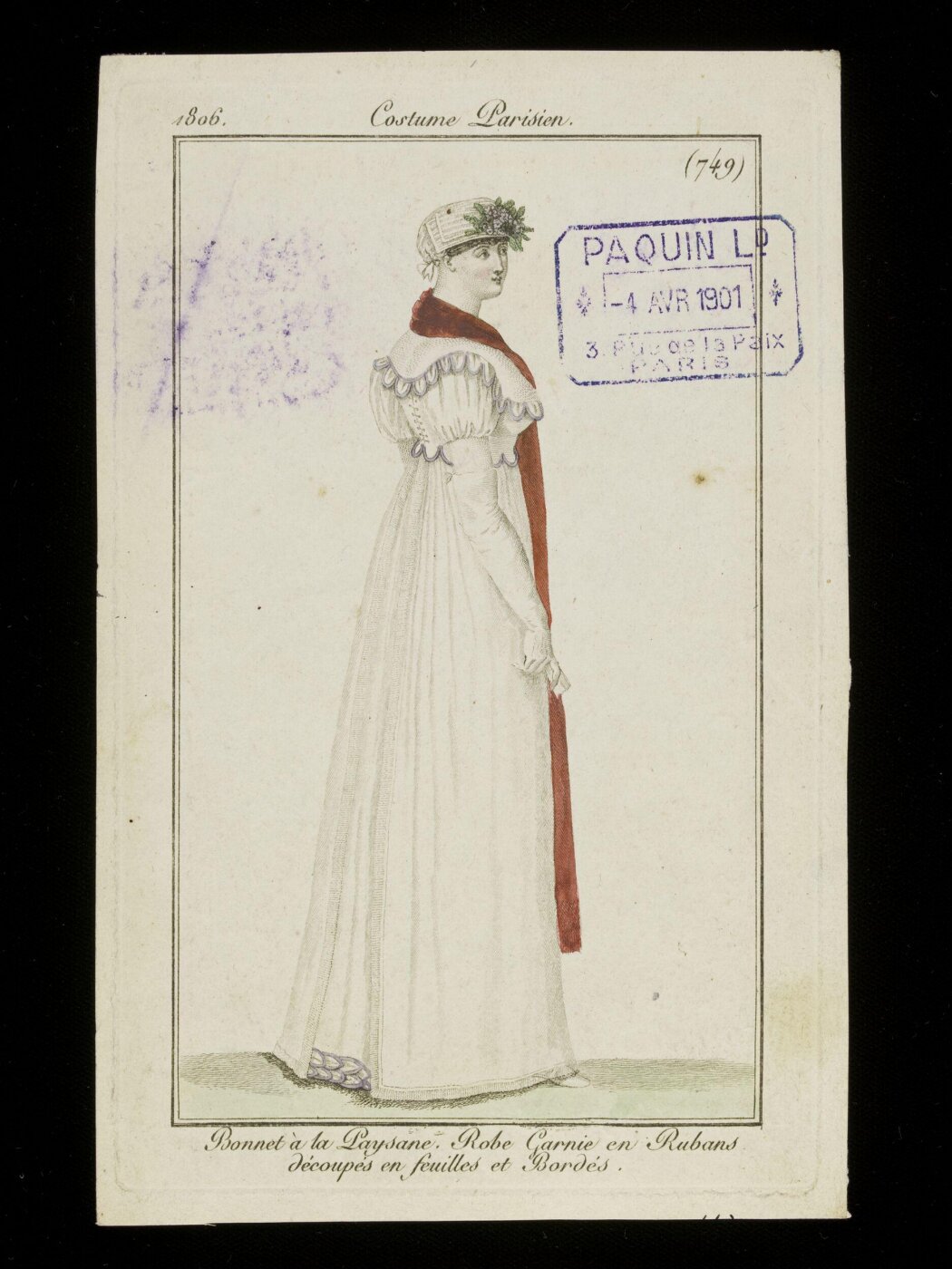 Unknown, Bonnet a la Paysane. Robe Garnie en Rubans découpes en feuilles et Bordés