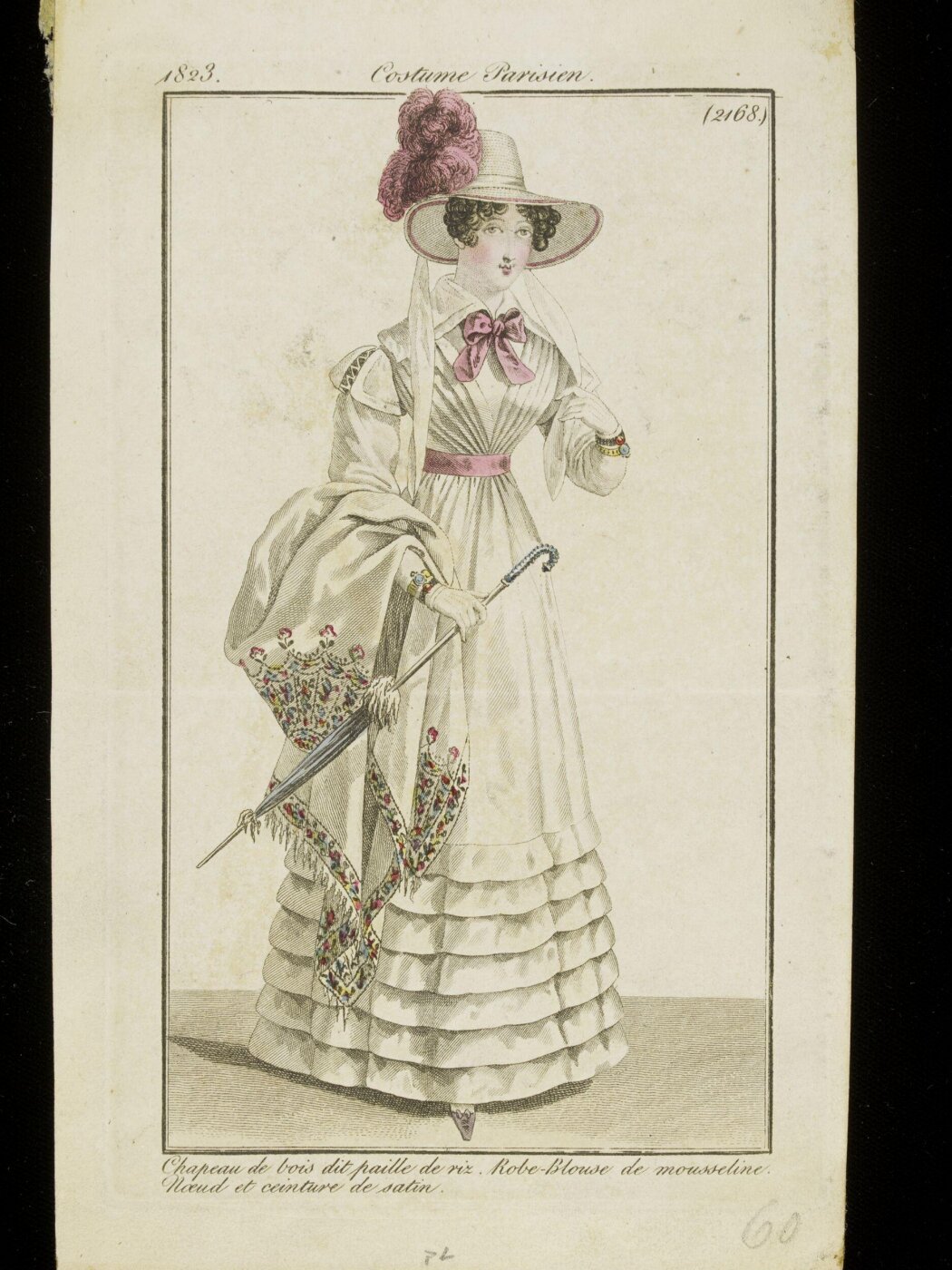 Unknown, Chapeau de bois dit paille de riz. Robe-blouse de mousseline. Noeud et ceinture de satin