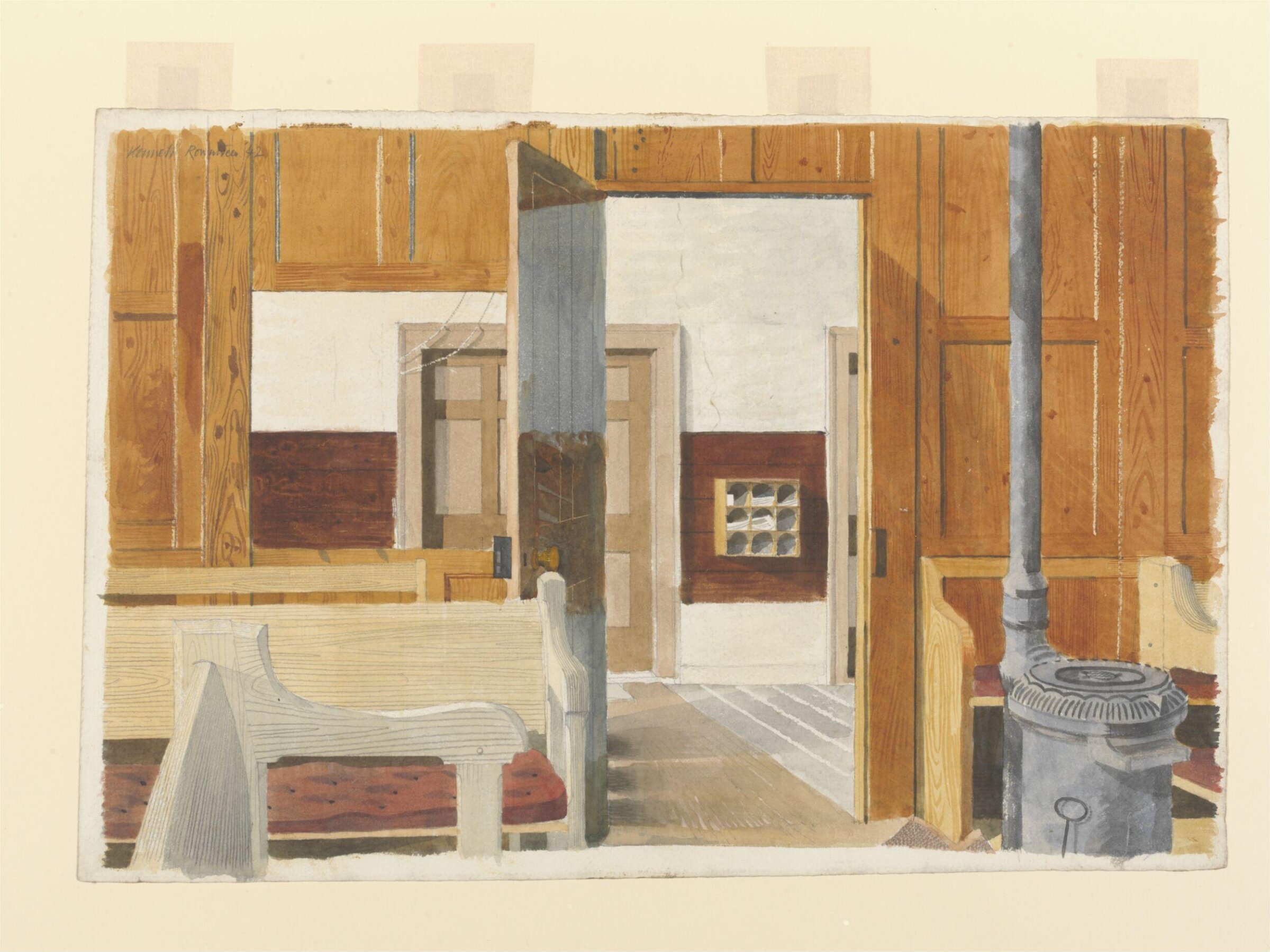 Interior of the Friends Meeting House, Great Bardfield, Rowntree, 1942