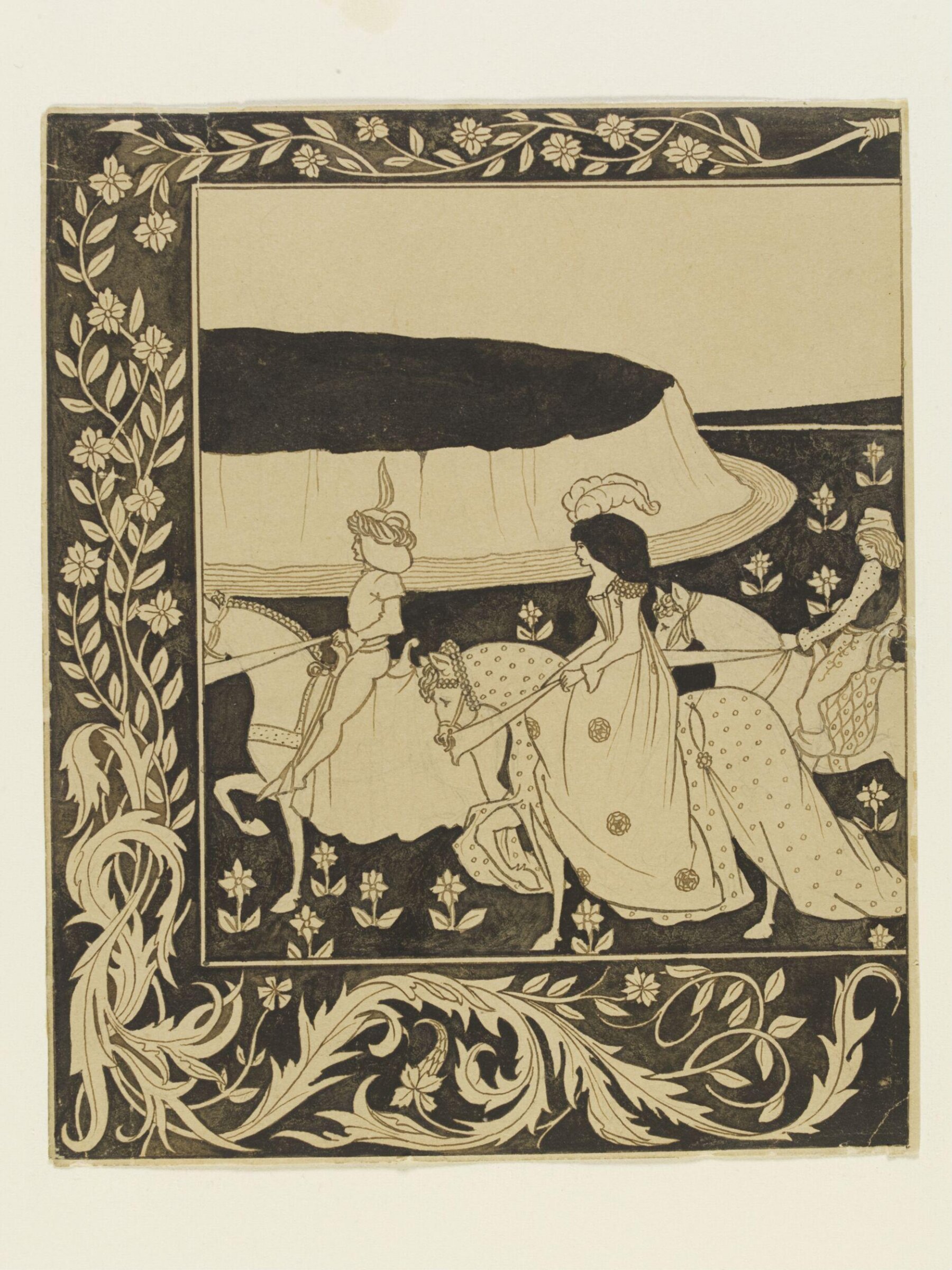 How Queen Guenevere rode on Maying, illustration to Thomas Malory’s <i>Le Morte Darthur</i>, Aubrey Vincent Beardsley, ca.1893-4