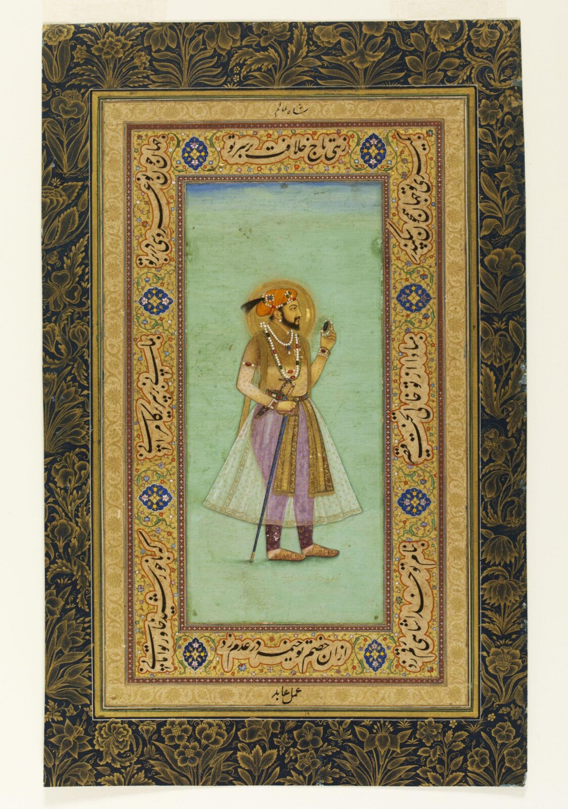 Shah Jahan holding an emerald, Muhammad Abed, 1628-1629
