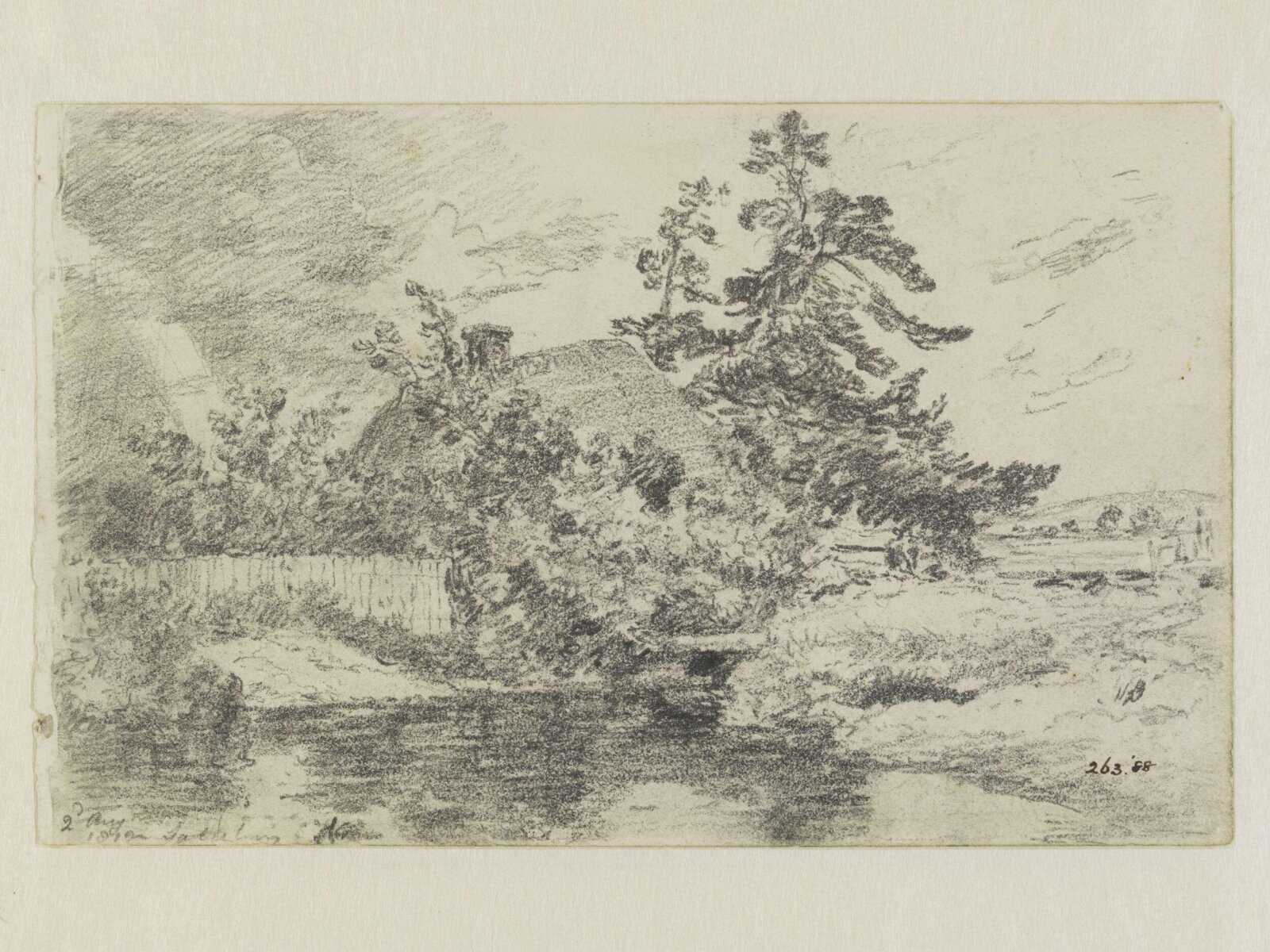 Pond and cottage at Salisbury (?), Constable, 1812, August 2
