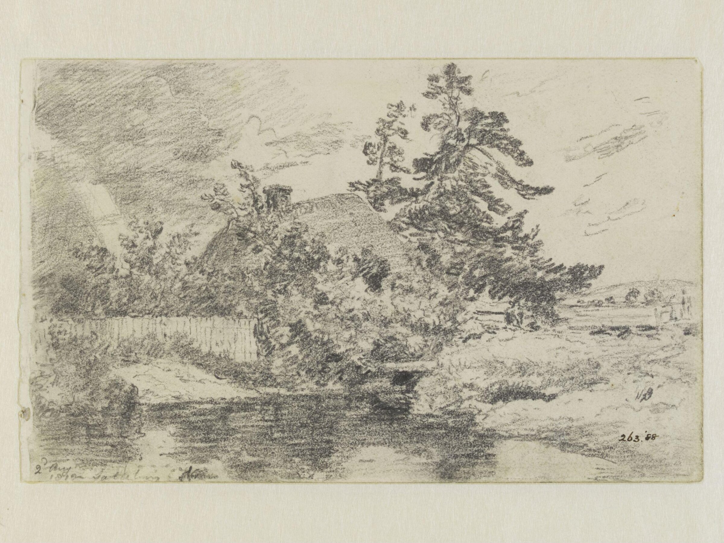 Pond and cottage at Salisbury (?), Constable, 1812, August 2