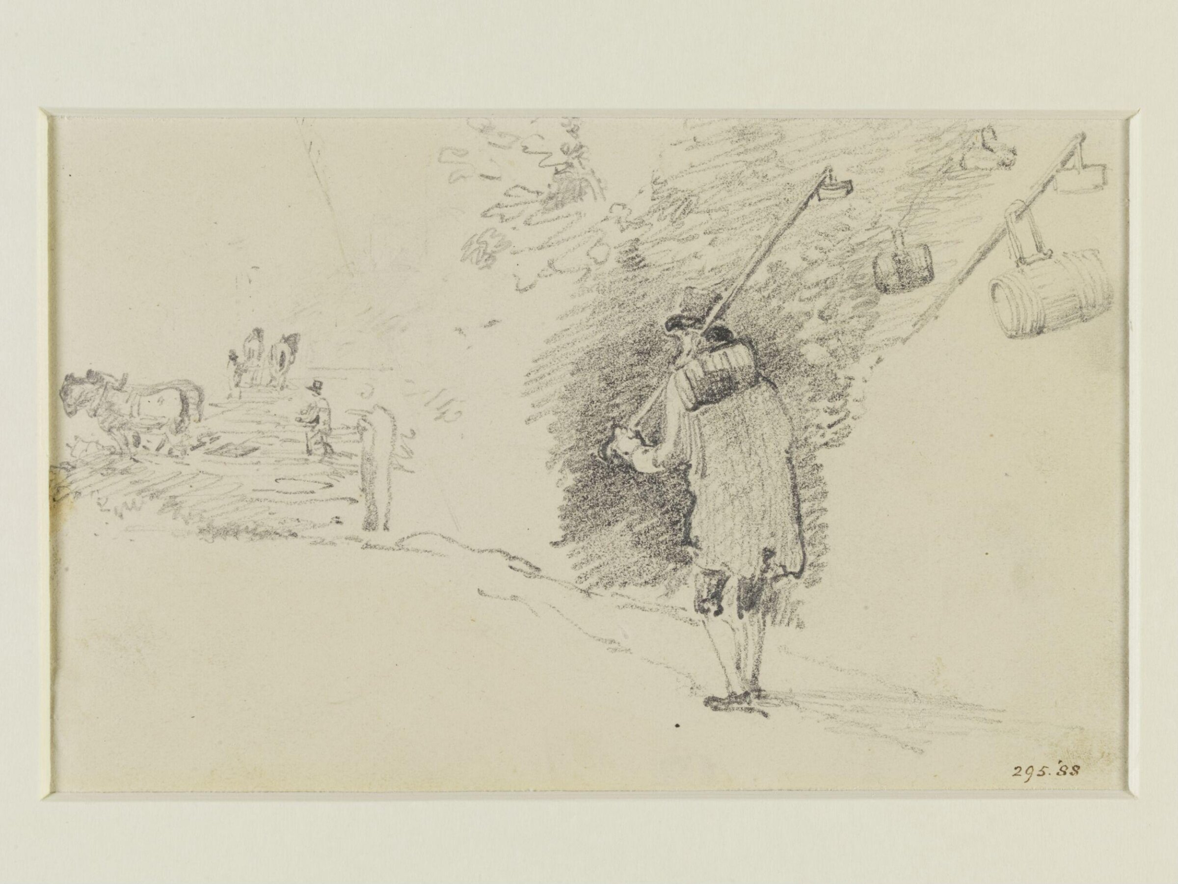 A countryman walking, and two teams harrowing, Constable, c. 1810-19