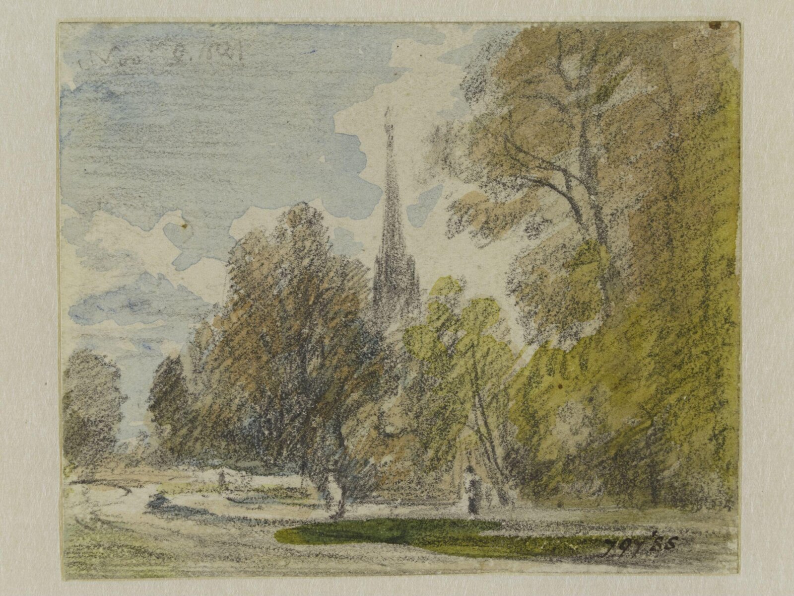 Salisbury Cathedral with trees, John Constable, 9 November 1821