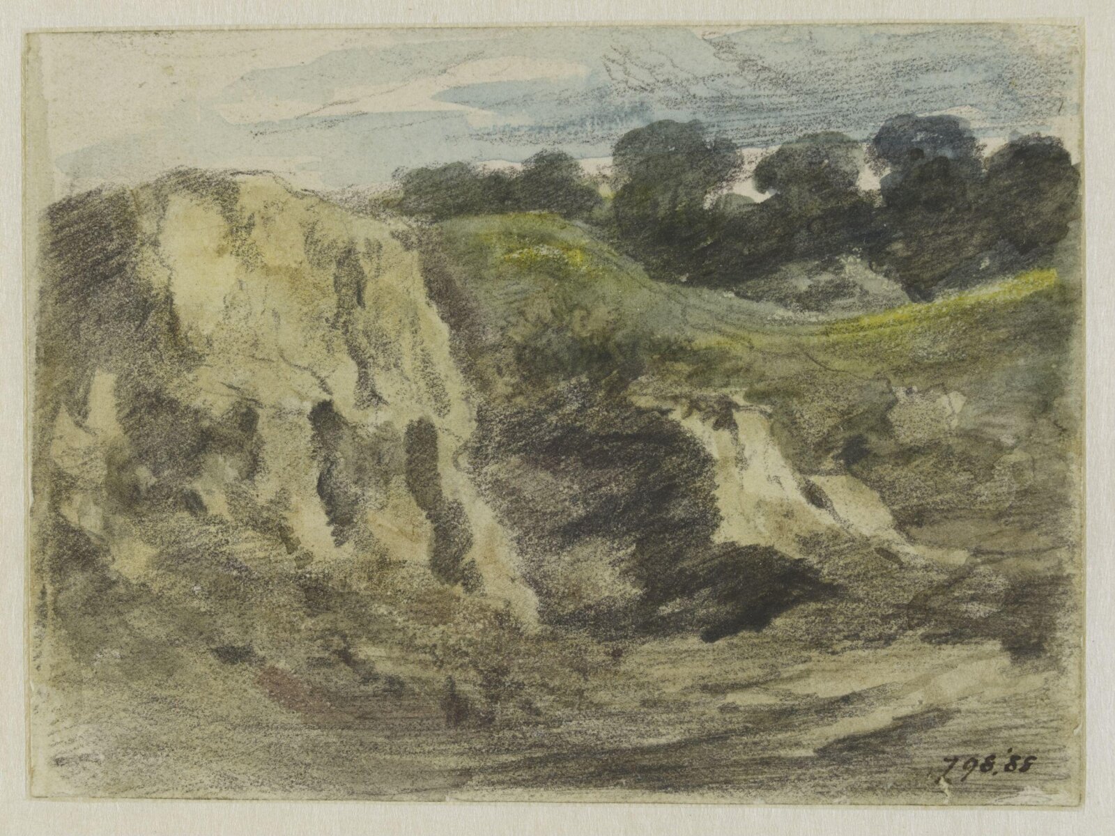 A sandbank with trees beyond, John Constable, ca. 1821