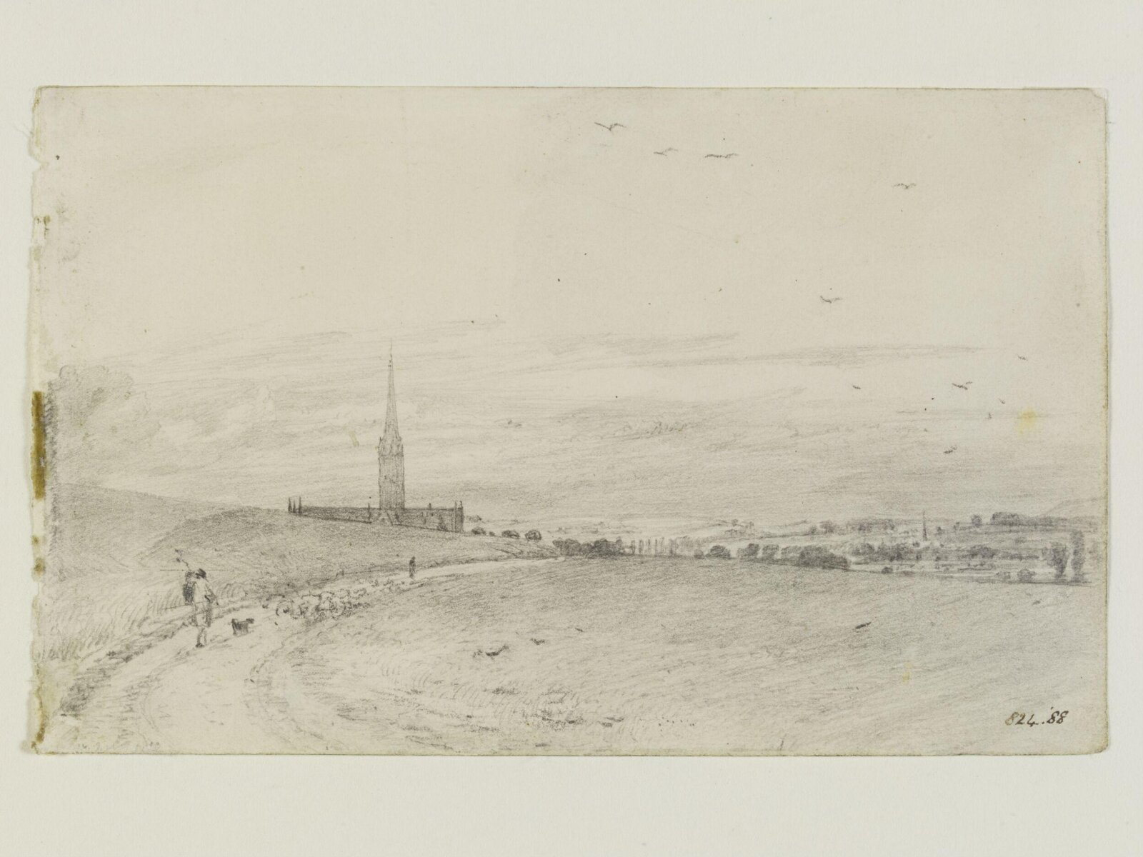 View near Salisbury, showing the Cathedral, Constable, 1820, July