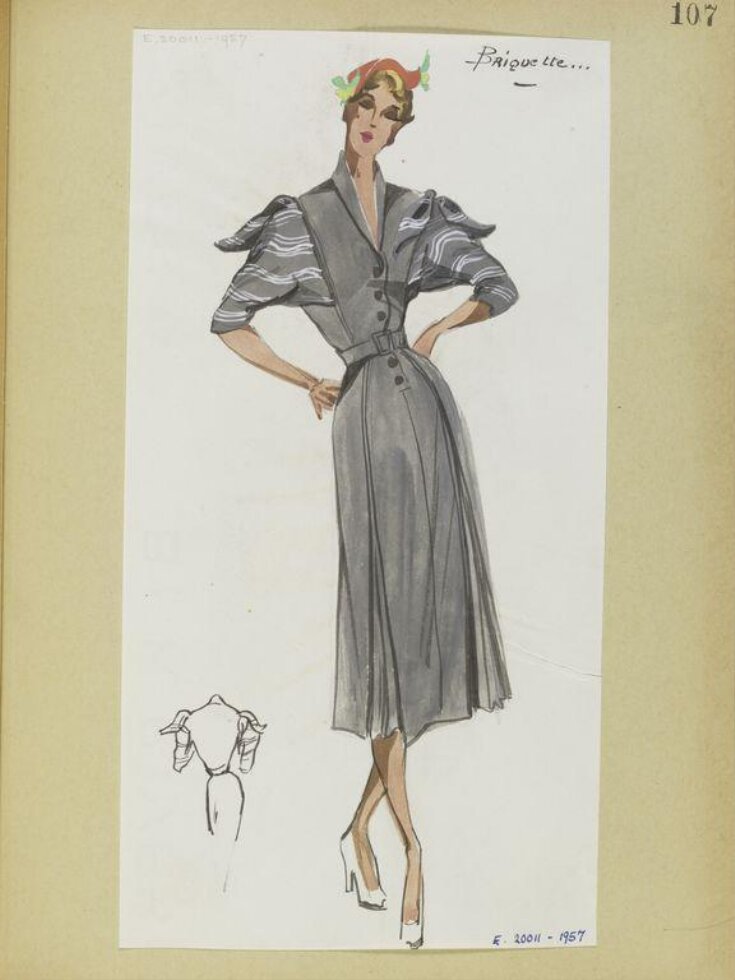 1950s Mid-Century French Fashion Drawing-Suit for the Working Woman, Matted