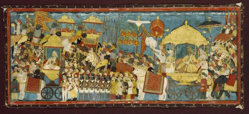 Processional scene with Amar Singh, ruler of Thanjavur (Tanjore), and Sarabhoji