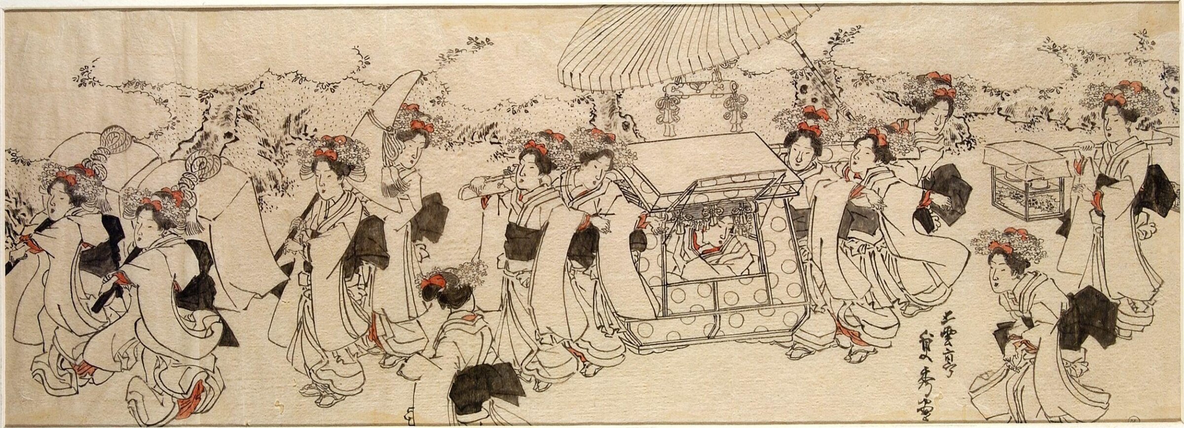 Women in procession with palanquin, Utagawa Sadahide, Mid-19th century