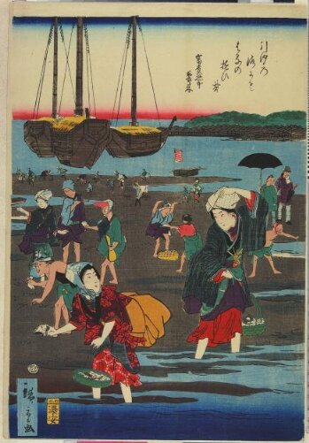 Gathering Shellfish at Low Tide at Shinagawa | Utagawa