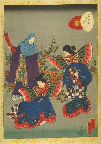 ベトナム 象嵌 木製 絵画 タペストリー　民芸　民族 The Courtesan Komurasaki of the Kado-Tamaya and the Kamuro