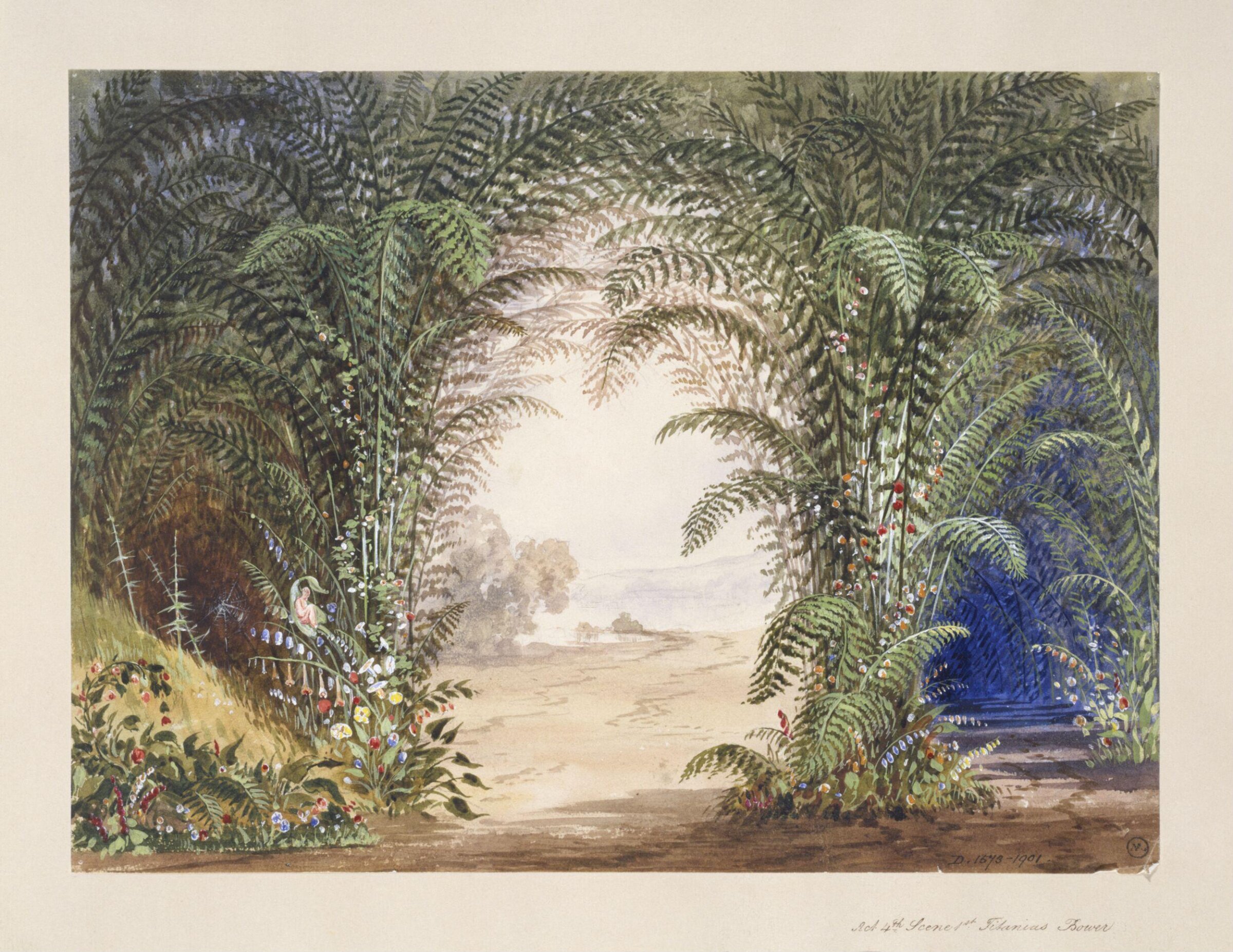 drawing of scenery and props in Midsummer Night's Dream, F. Lloyds, 1851-1859