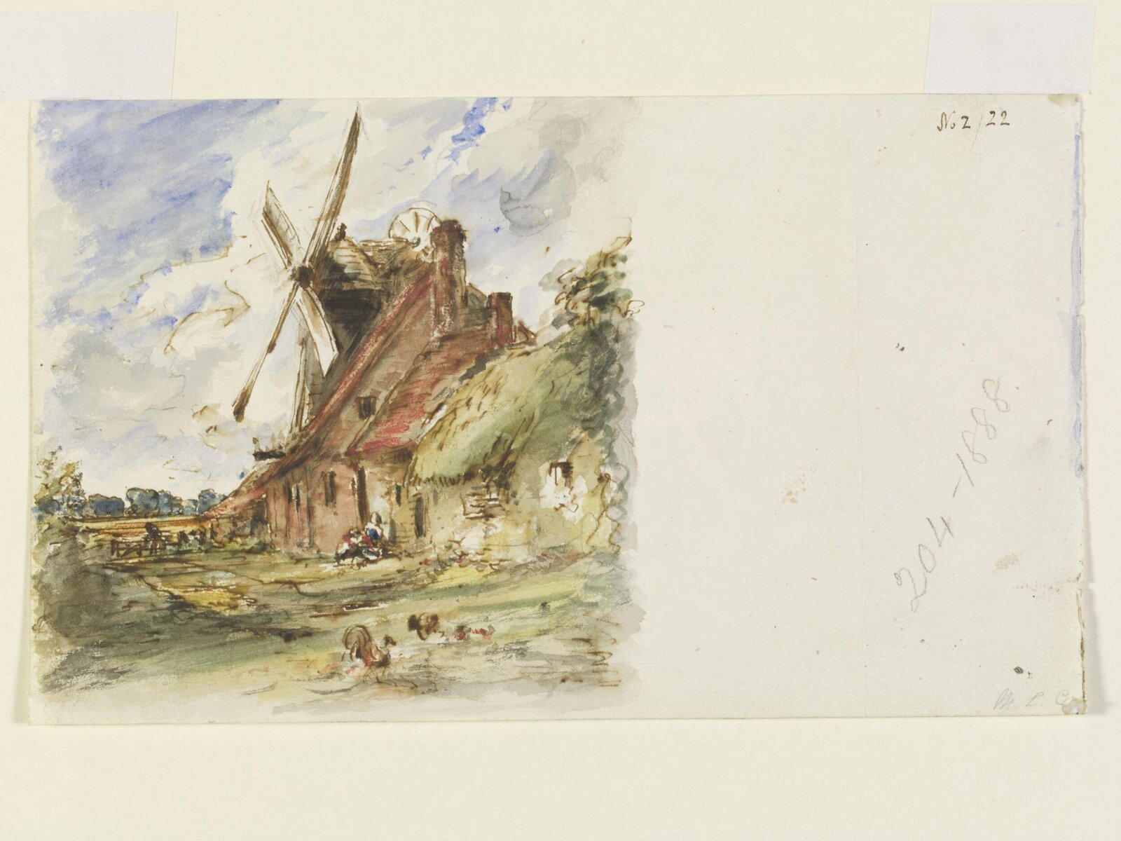 A windmill and cottages, John Constable, July 1834 ?