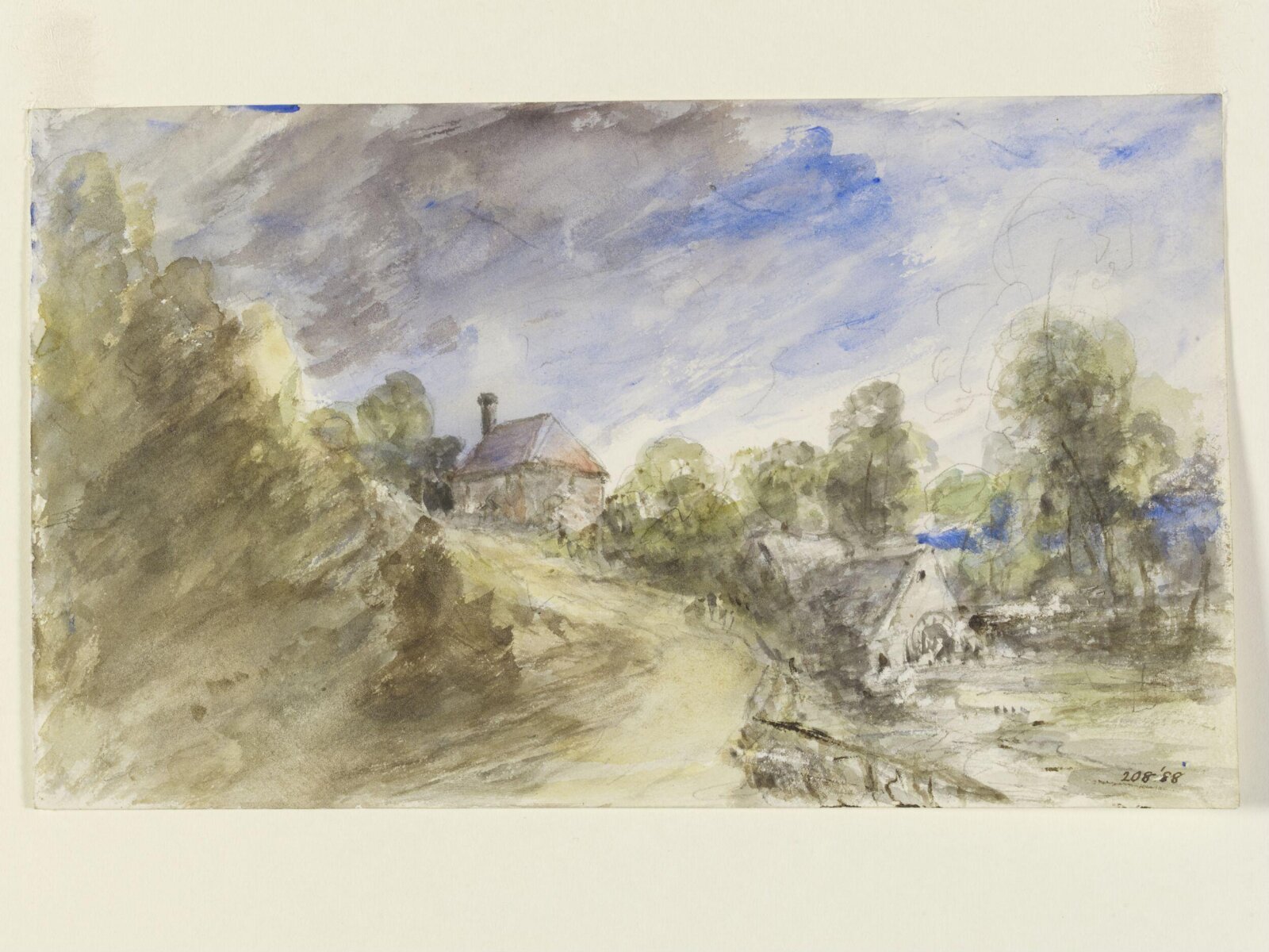 A cottage and water-mill at Bignor, John Constable, ?July 1834