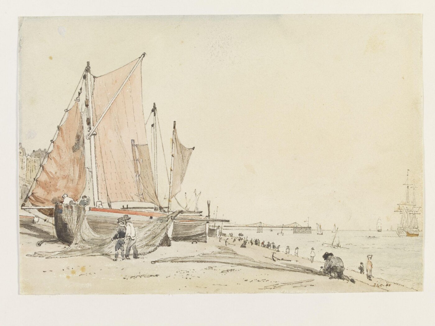 John Constable, Brighton Beach, with fishing boats and the Chain Pier