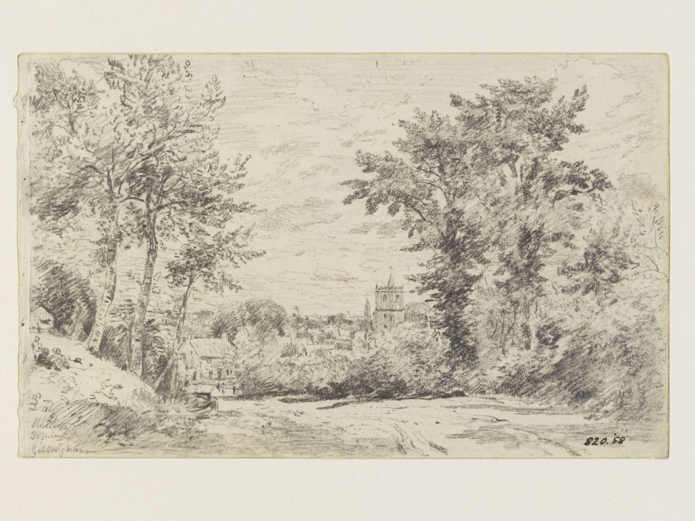 Entrance into Gillingham, with the church in the background, Constable, 1820, July 30