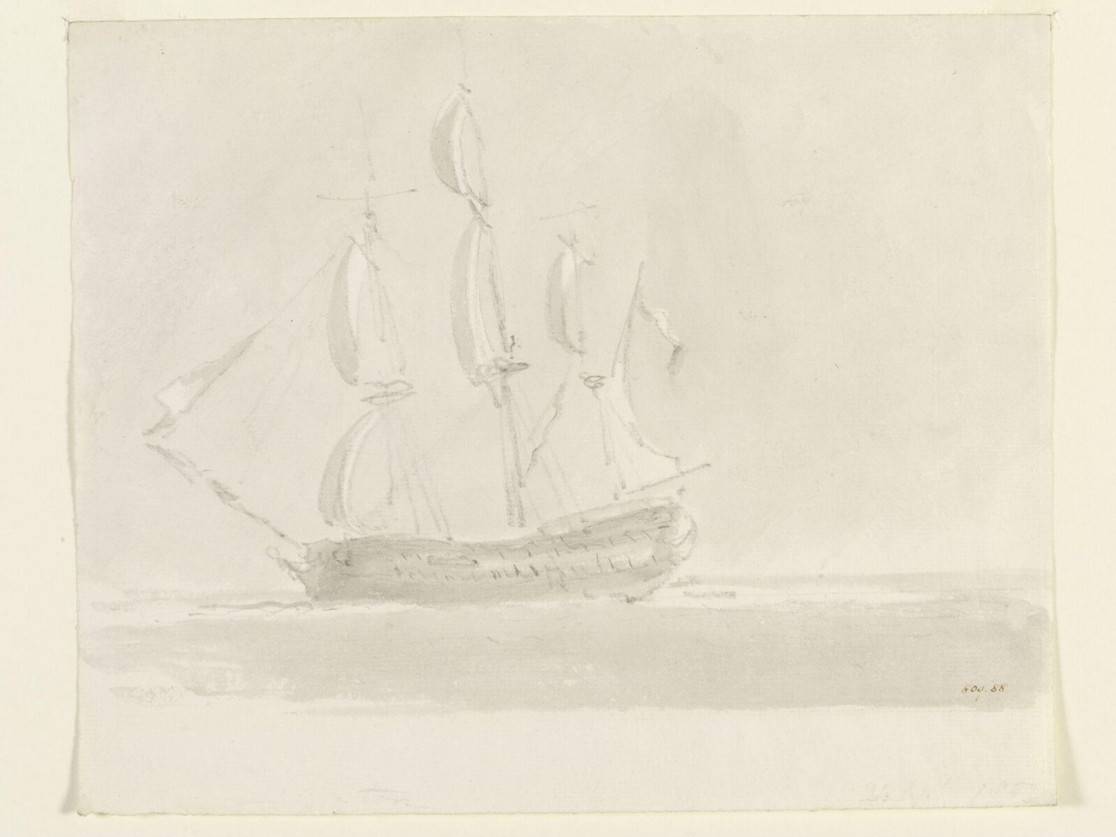A ship under sail, John Constable, 24 April, 1803