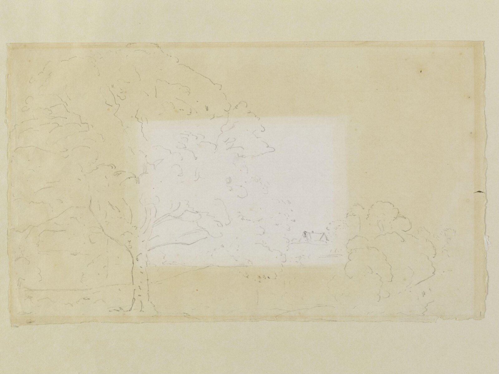 Study of Trees with a distant farmhouse, John Constable, 1797