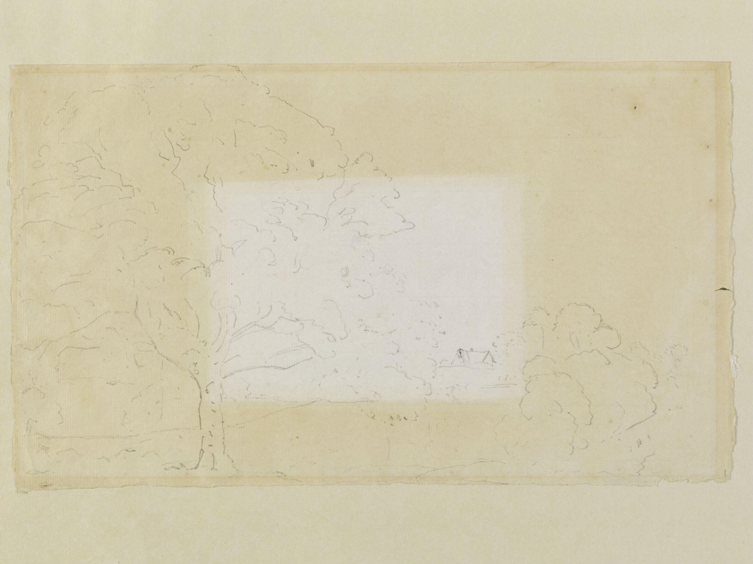 Study of Trees with a distant farmhouse, John Constable, 1797