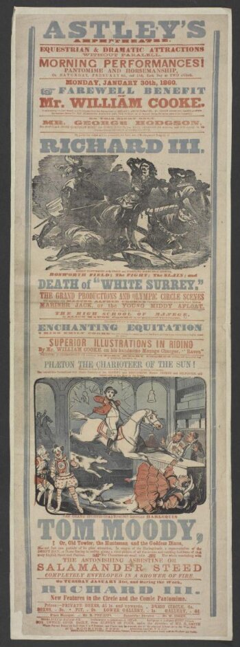 <i>Richard lll</i> and the pantomime <i>Harlequin Tom Moody, or, Old Towler, the Huntsman and the Goddess Diana</i>