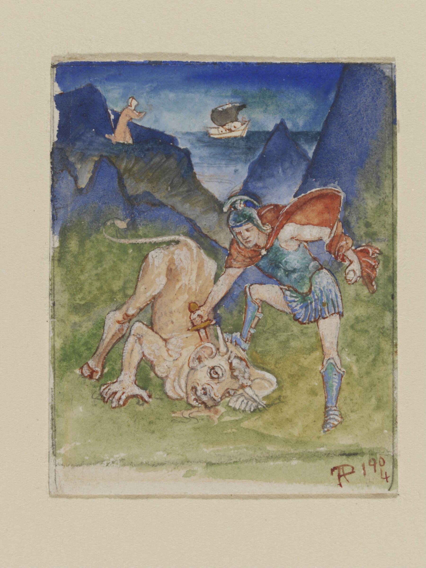 Theseus slays the Minotaur, Phoebe Anna Traquair, 1904