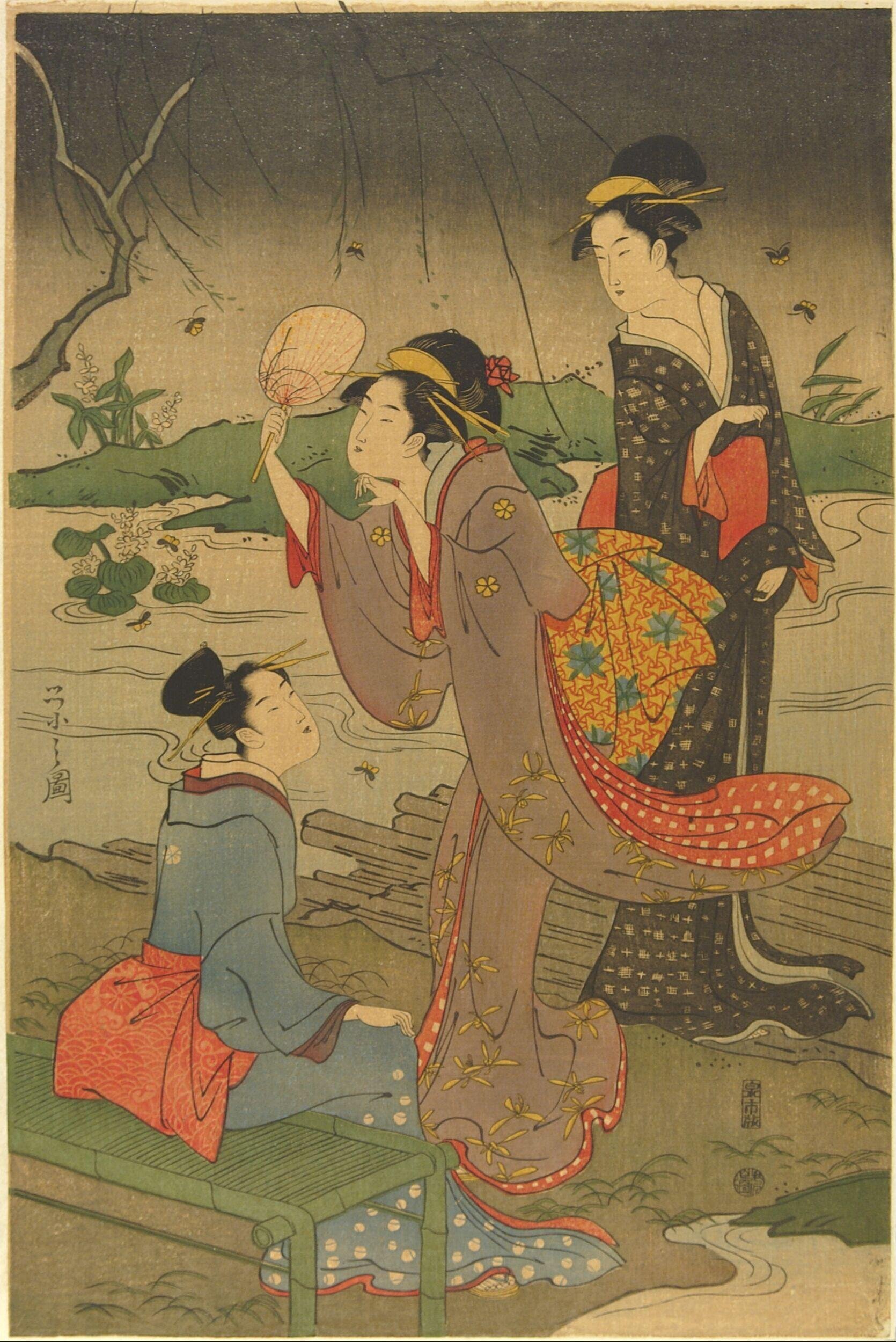 Women catching fireflies by Chōbunsai Eishi