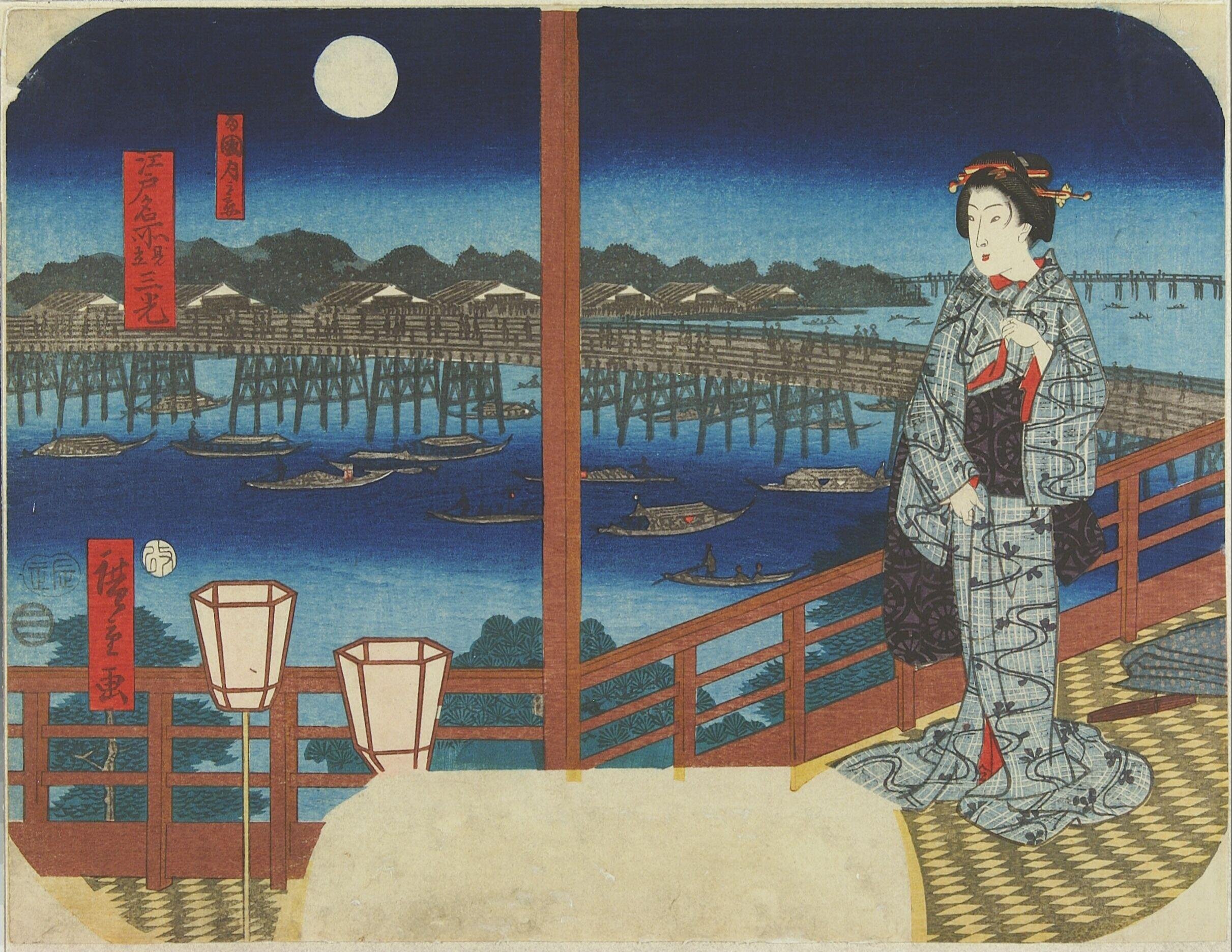 Moonlight at Ryogoku by Utagawa Hiroshige — Japanese Print, 1856
