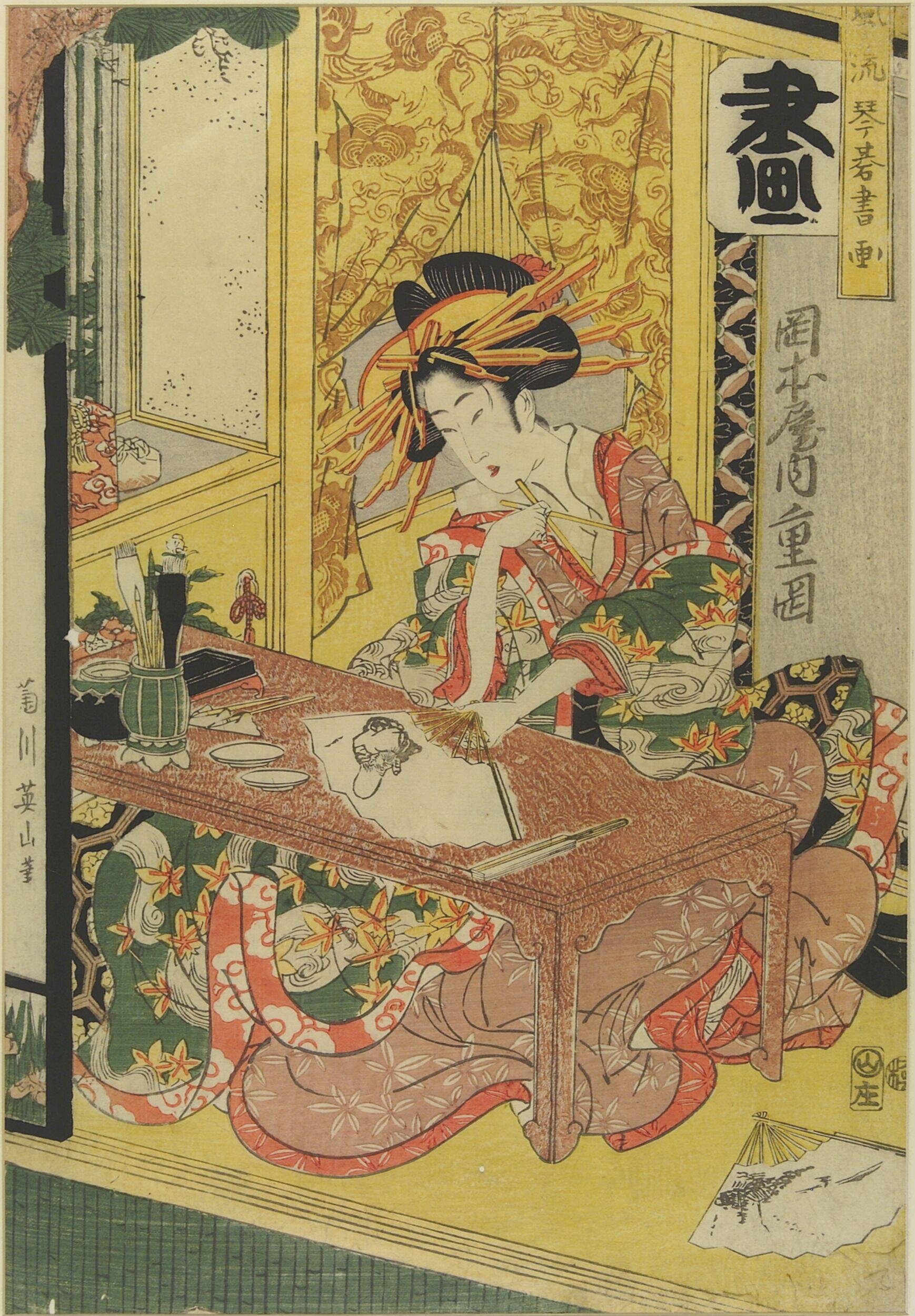 The Courtesan Shigeoka of Okamoto-ya painting by Kikukawa Eizan