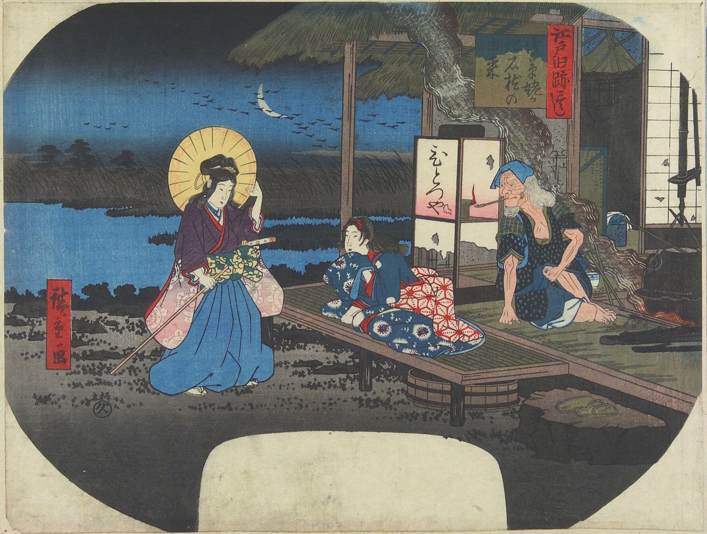 The Legend of the Stone Pillar of Ubagaike Pond at Asakusa by Utagawa Hiroshige — Japanese Print, ca. 1845-1846