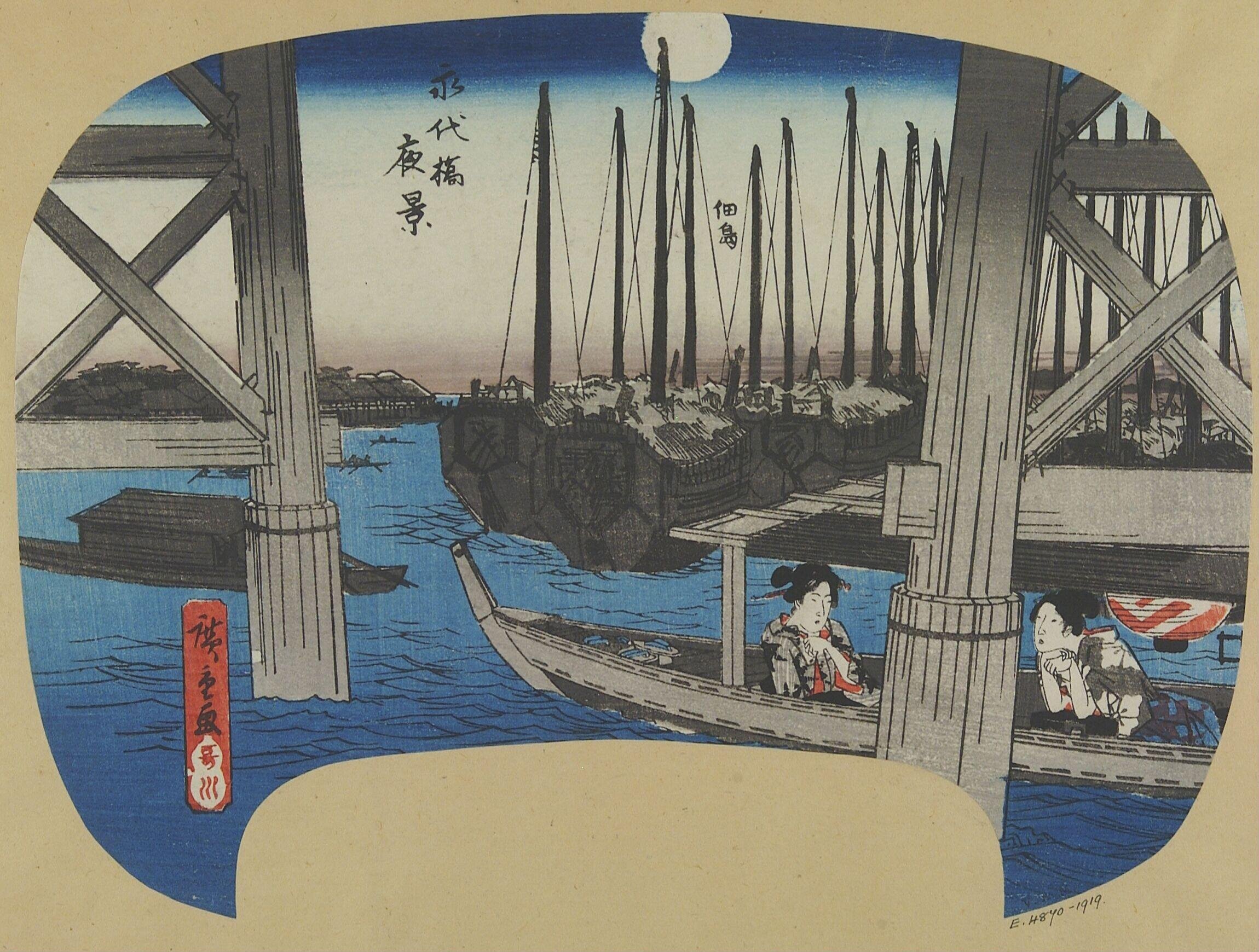 Night View at Eitai Bridge by Utagawa Hiroshige — Japanese Print, ca. 1840-1842
