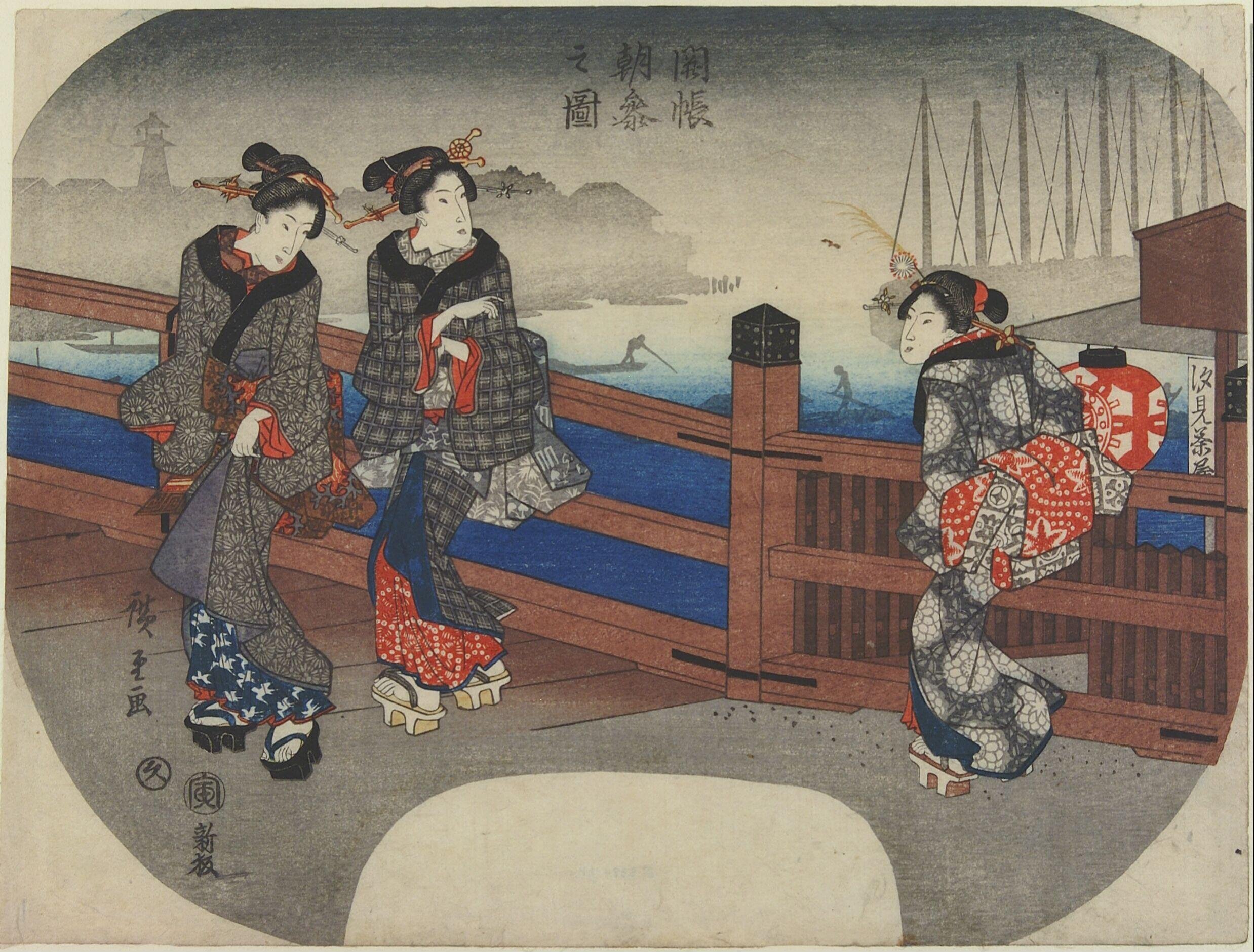 Visiting a Temple at Dawn by Utagawa Hiroshige — Japanese Print, 1842