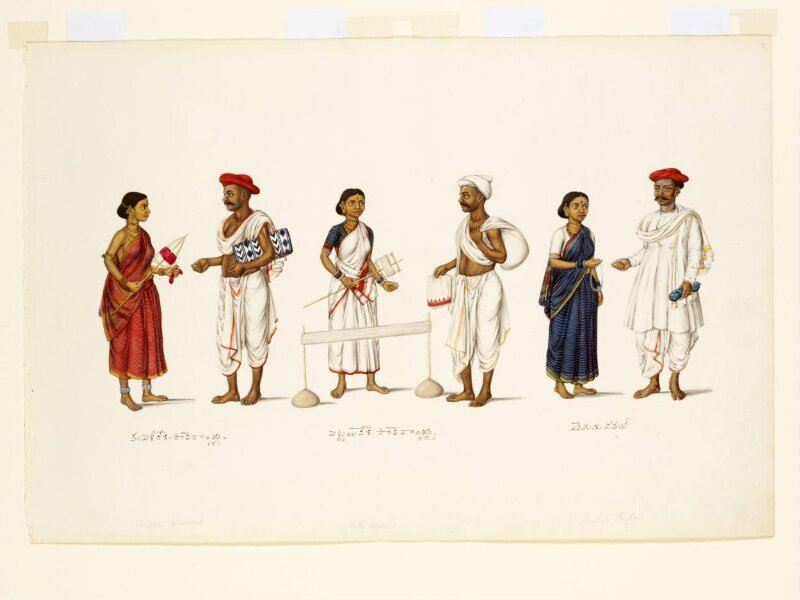 Three textile craftsmen and their wives