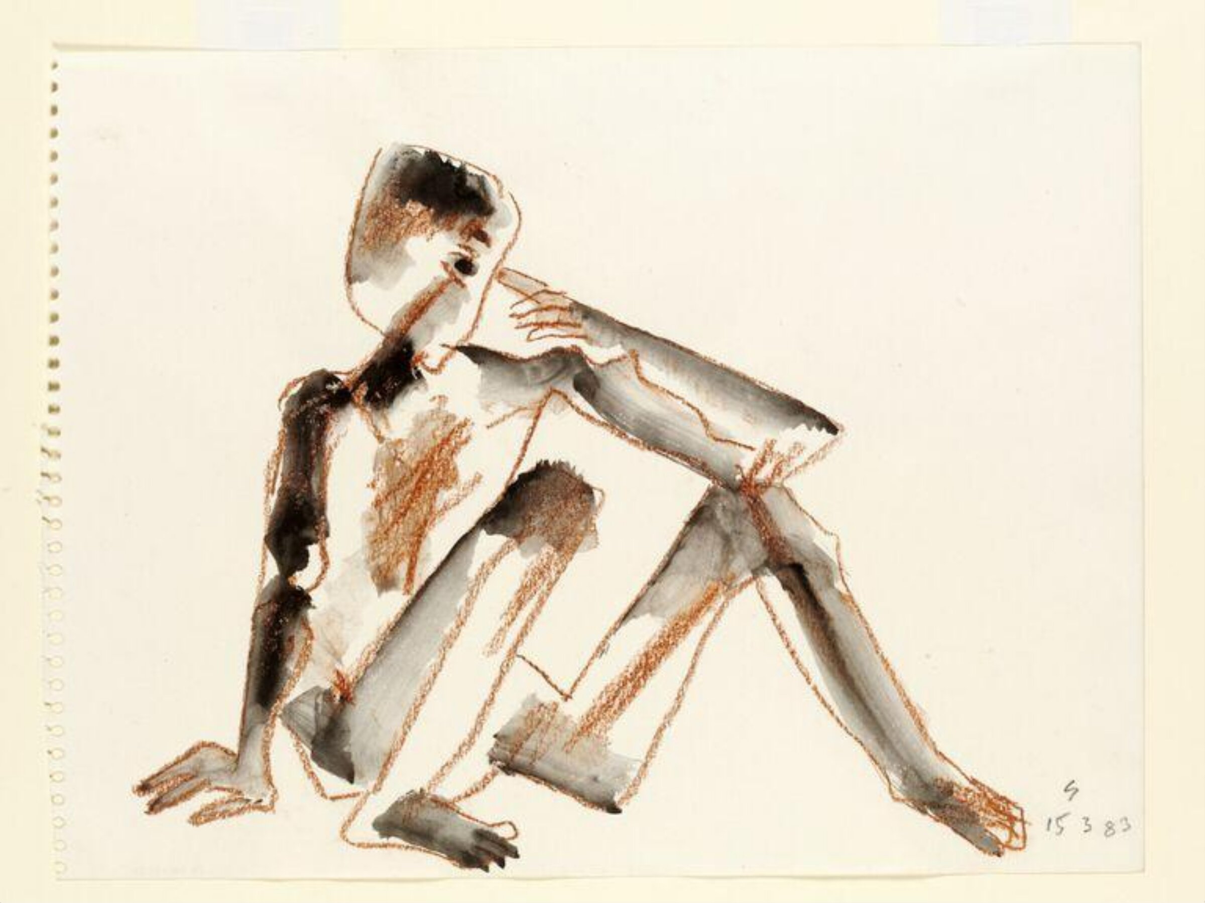 Seated Tribesman with Hand to Head, Somnath Hore, 15 March 1983