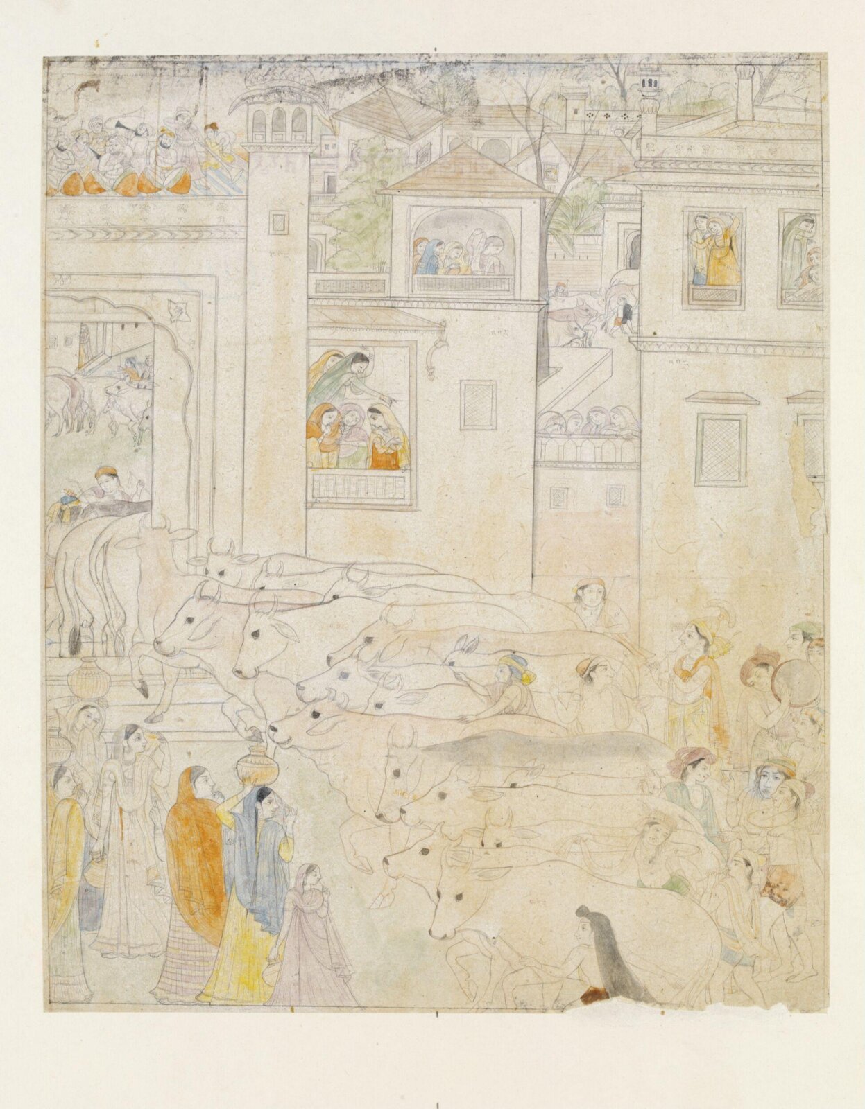 Krishna and the cowherds at dust, early 19th century
