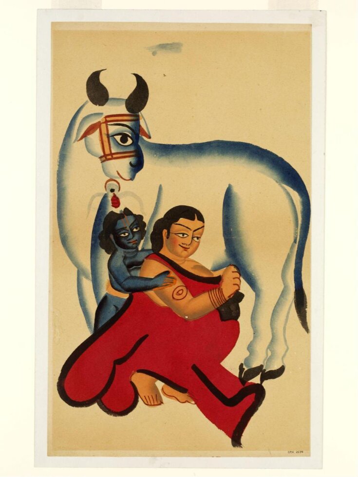 Jasoda and Krishna milking a cow top image