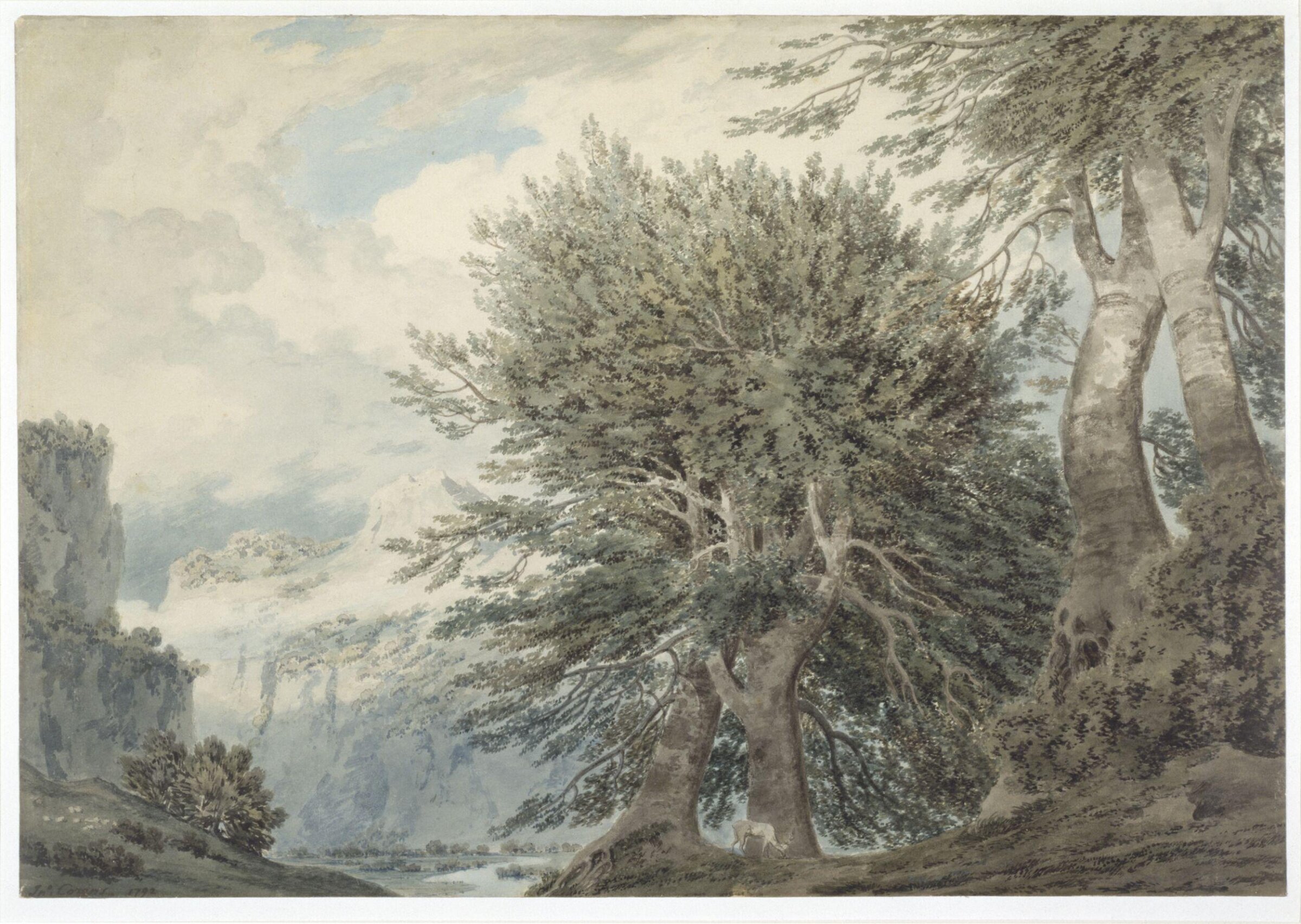 Mountainous landscape with beech trees, Cozens, 1792