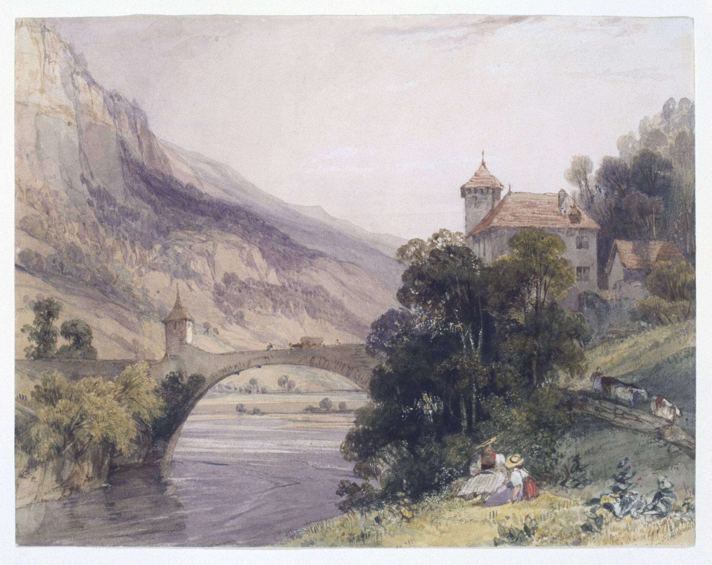 The Bridge of St. Maurice, Valais, Switzerland, Bonington, ca. 1820-1828