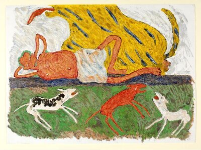 'Between the barking dogs and a painted - tiger I sleep'